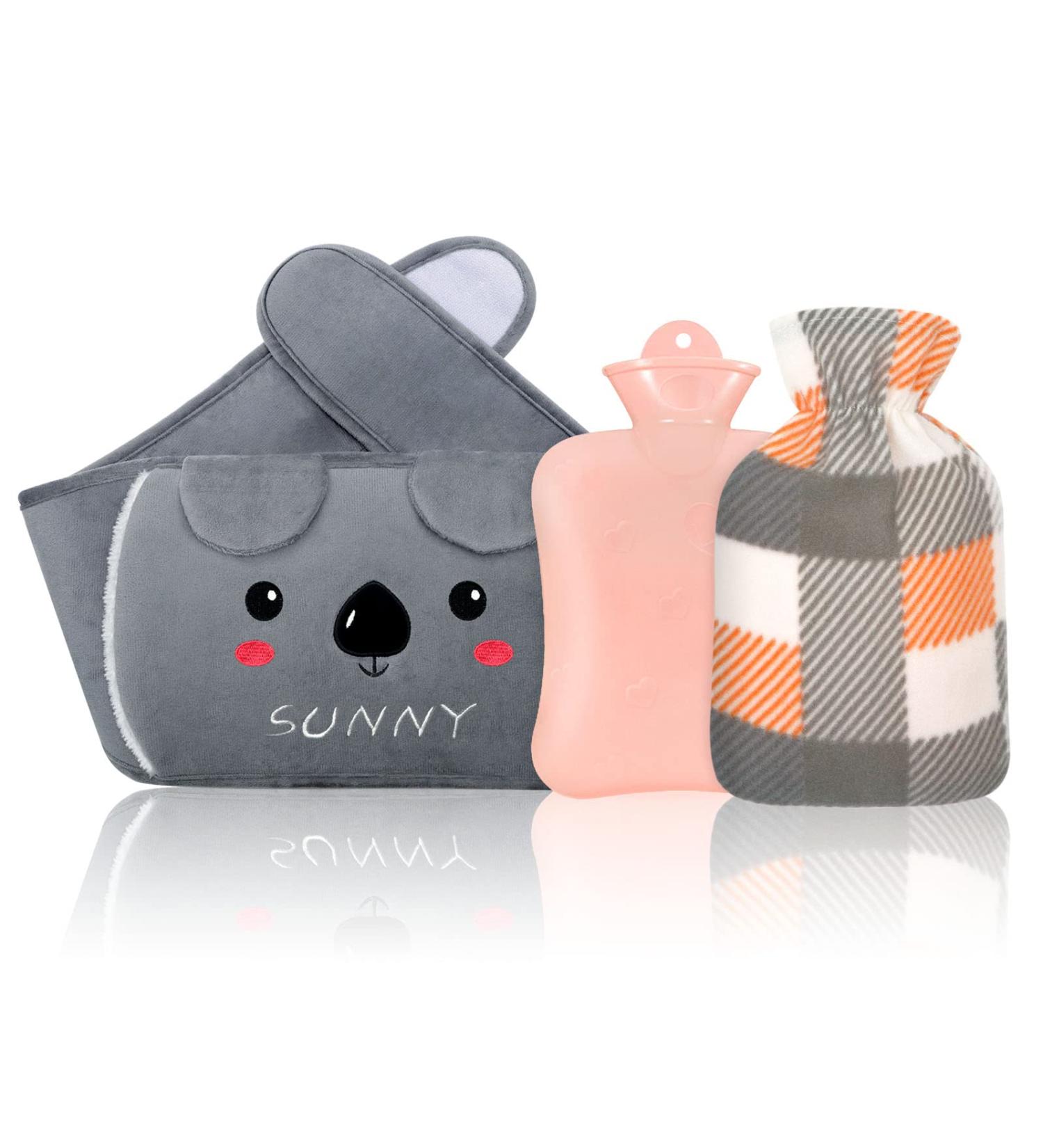 MOTONG Hot Water Bottle Set - 3PCS Detachable Grey Waist Warm Cover | Pain Relief for Back, Neck, Shoulders | Plaid Design - Buy Online on GoSupps.com