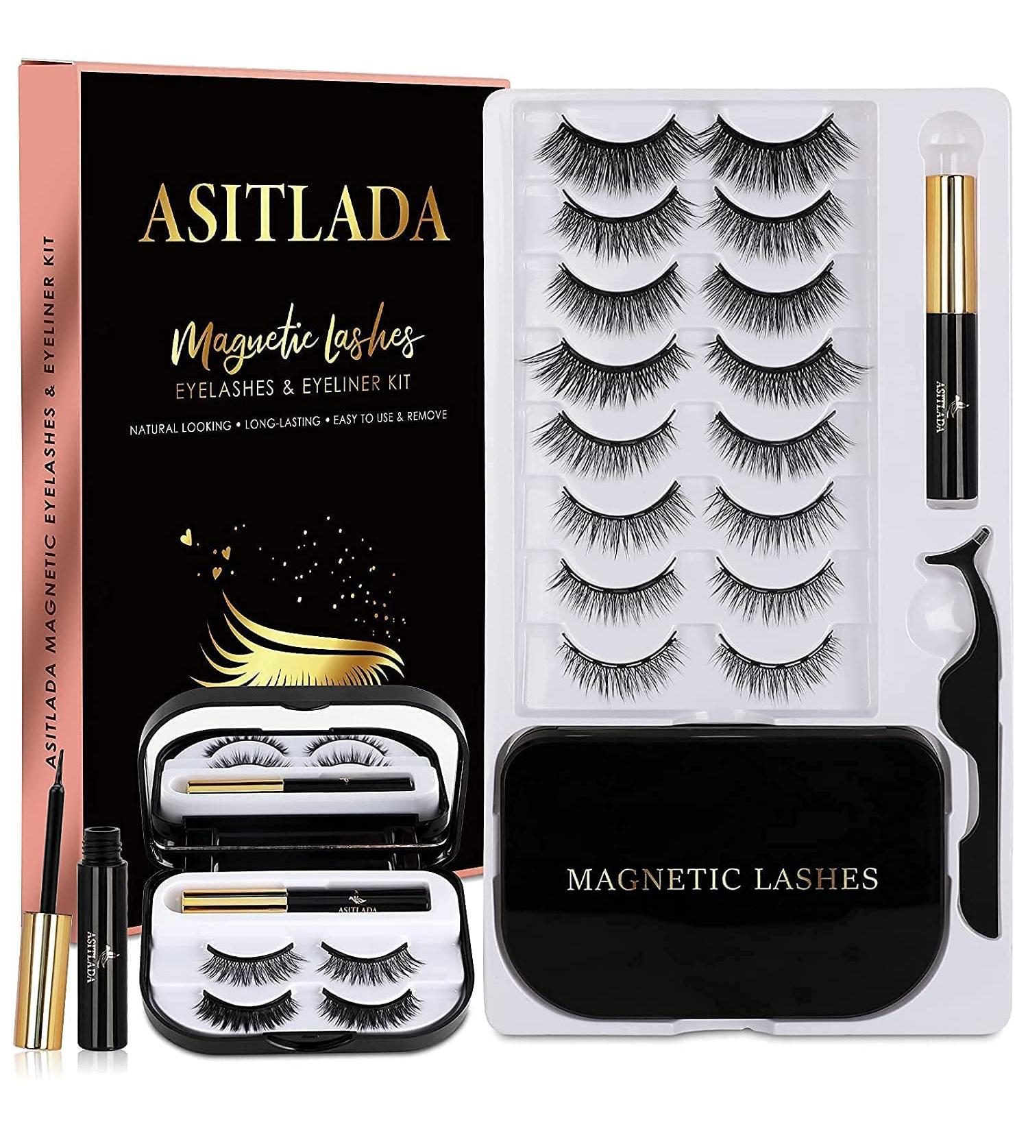 Magnetic Eyelashes with Eyeliner & Tweezers - 10 Pairs Reusable Natural Black Lashes - Buy Online on GoSupps.com
