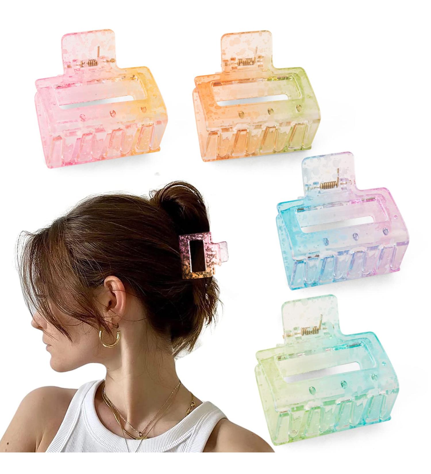Bmobuo 4 PCS Hair Claw Clips Set - Clear Square Design for Thin and Thick Hair - Cute Hair Clips for Women - Buy Online on GoSupps.com