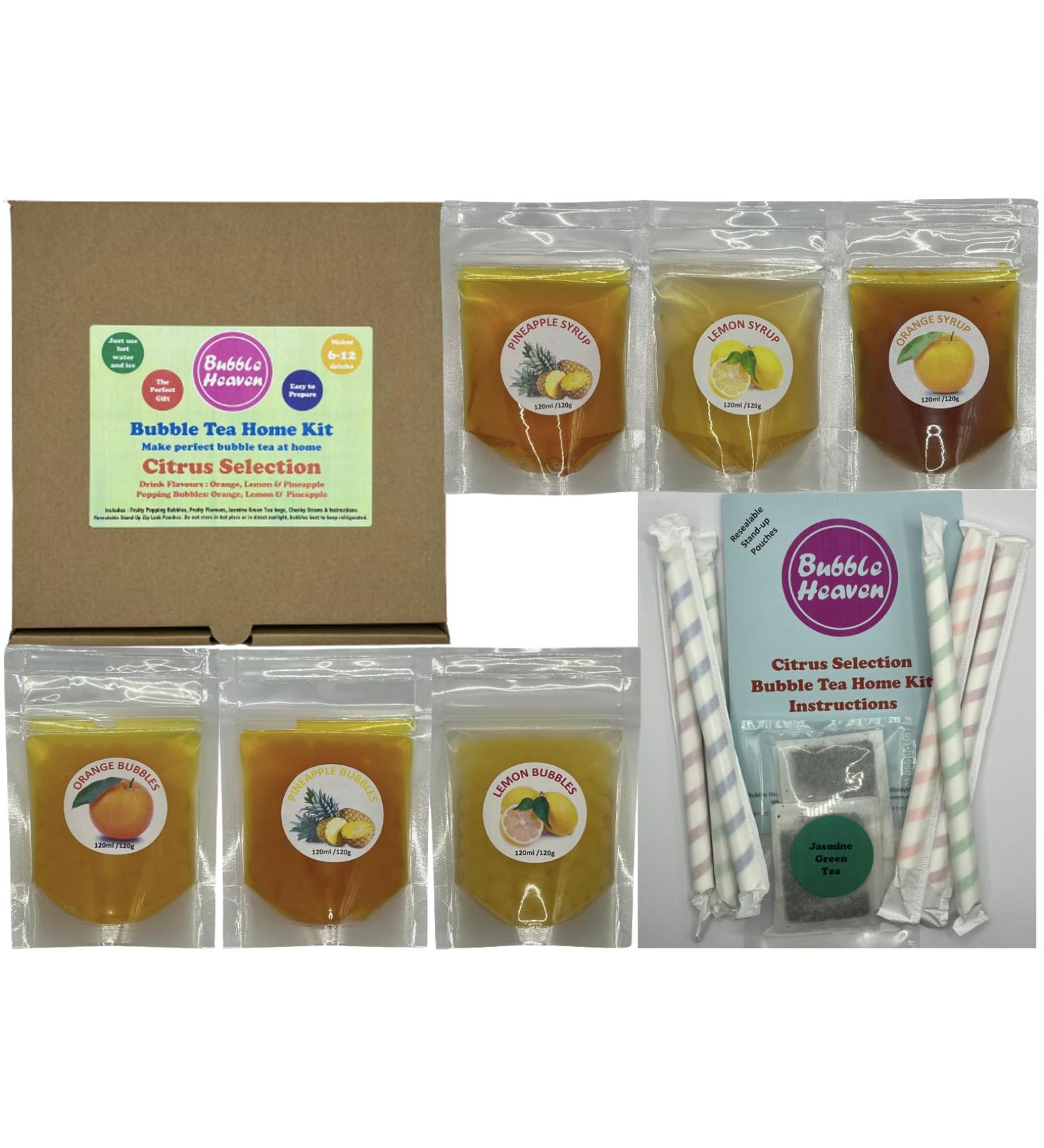 Fruity Citrus Selection Boba Bubble Tea Make at Home Kit 6-12 Extra Large Drinks - Buy Online on GoSupps.com