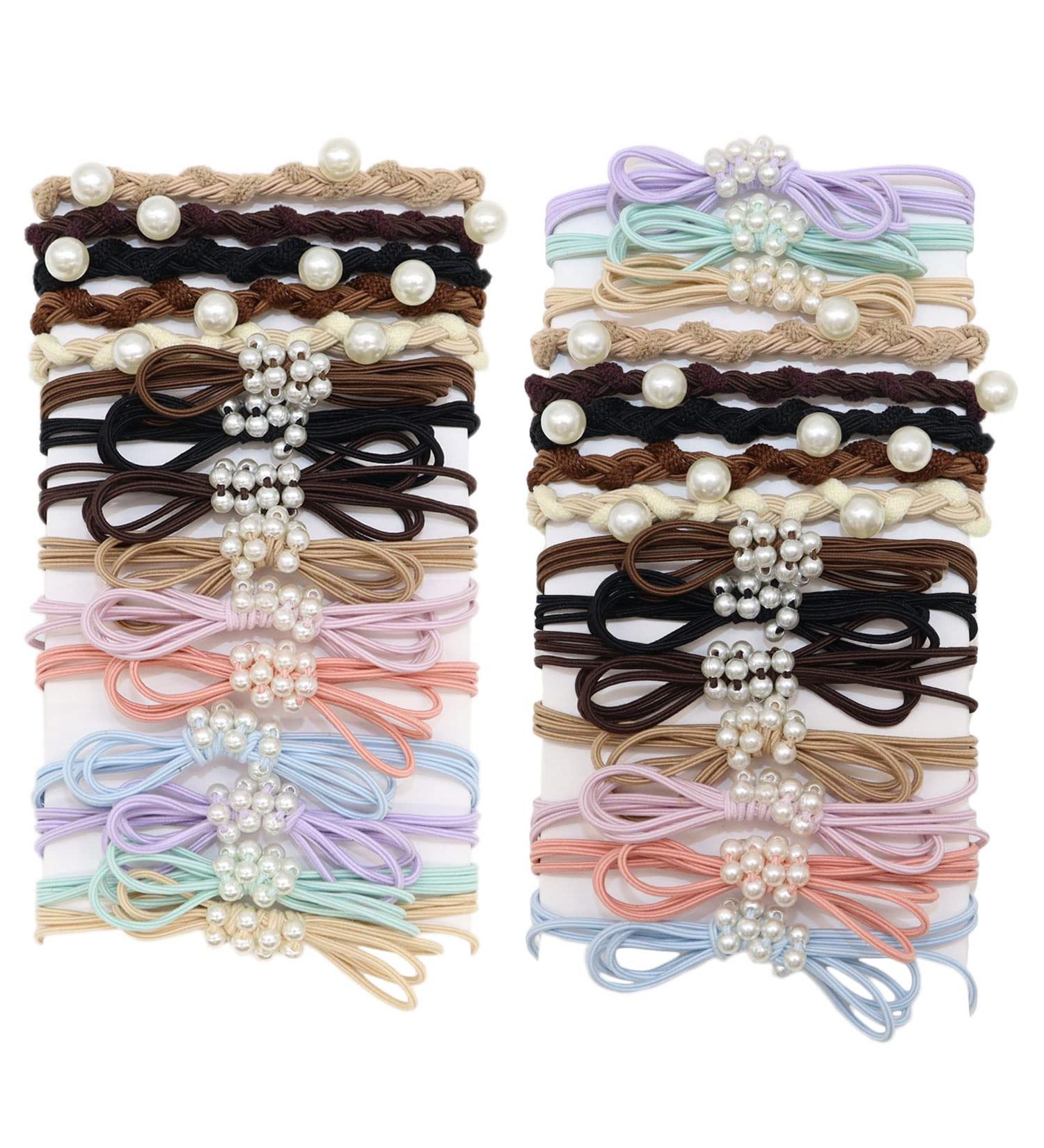 SWIHAITI 30Pcs Pearl Hair Ties Bracelets - Elastic Bands for Women Girls with Thick, Heavy, and Curly Hair - Buy Online on GoSupps.com