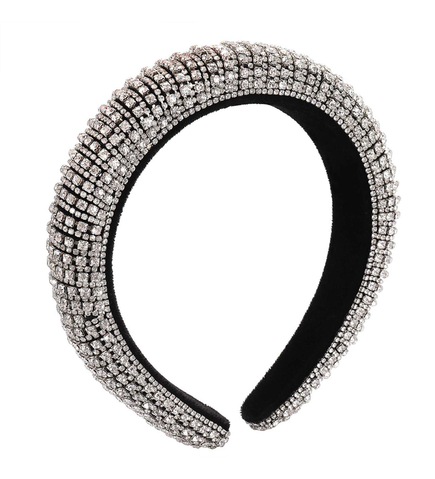 HZEYN Silver Rhinestone Padded Headband - Sparkly Bejewelled Hair Accessory for Women - Buy Online on GoSupps.com