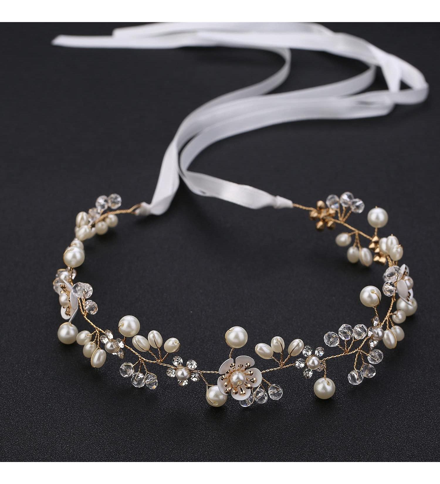 Crystal Pearl Bridal Headband | Bohemian Leaf Hair Vine | Wedding Hair Accessories - Buy Online on GoSupps.com