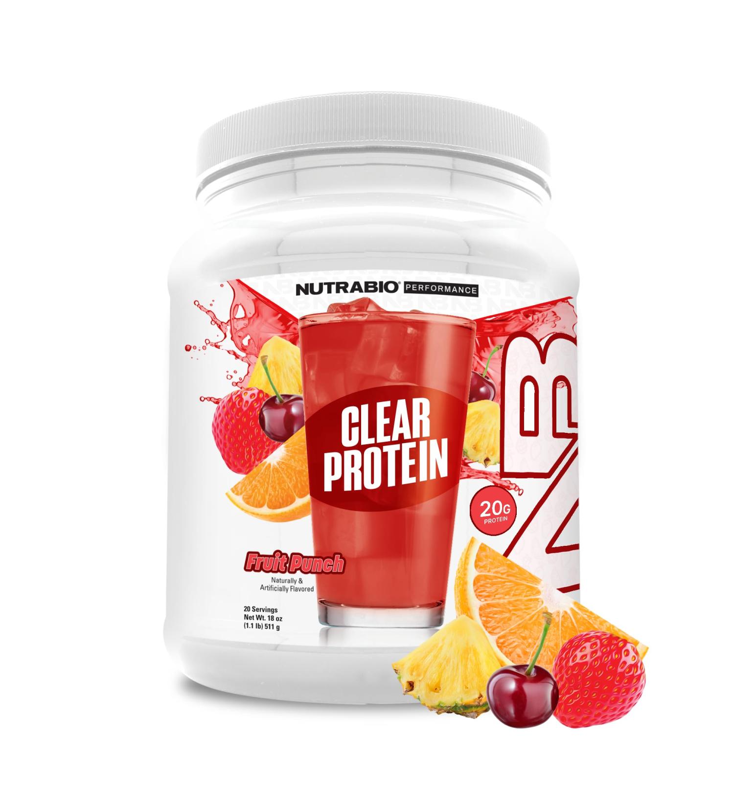 NutraBio Clear Protein Powder Fruit Punch - 20 Servings 20g Clear Whey Protein Isolate 0 Sugar 0g Lactose Refreshing Fruit Flavors GLP1 Support - Bone Health - Muscle Post Workout Recovery - Buy Online on GoSupps.com