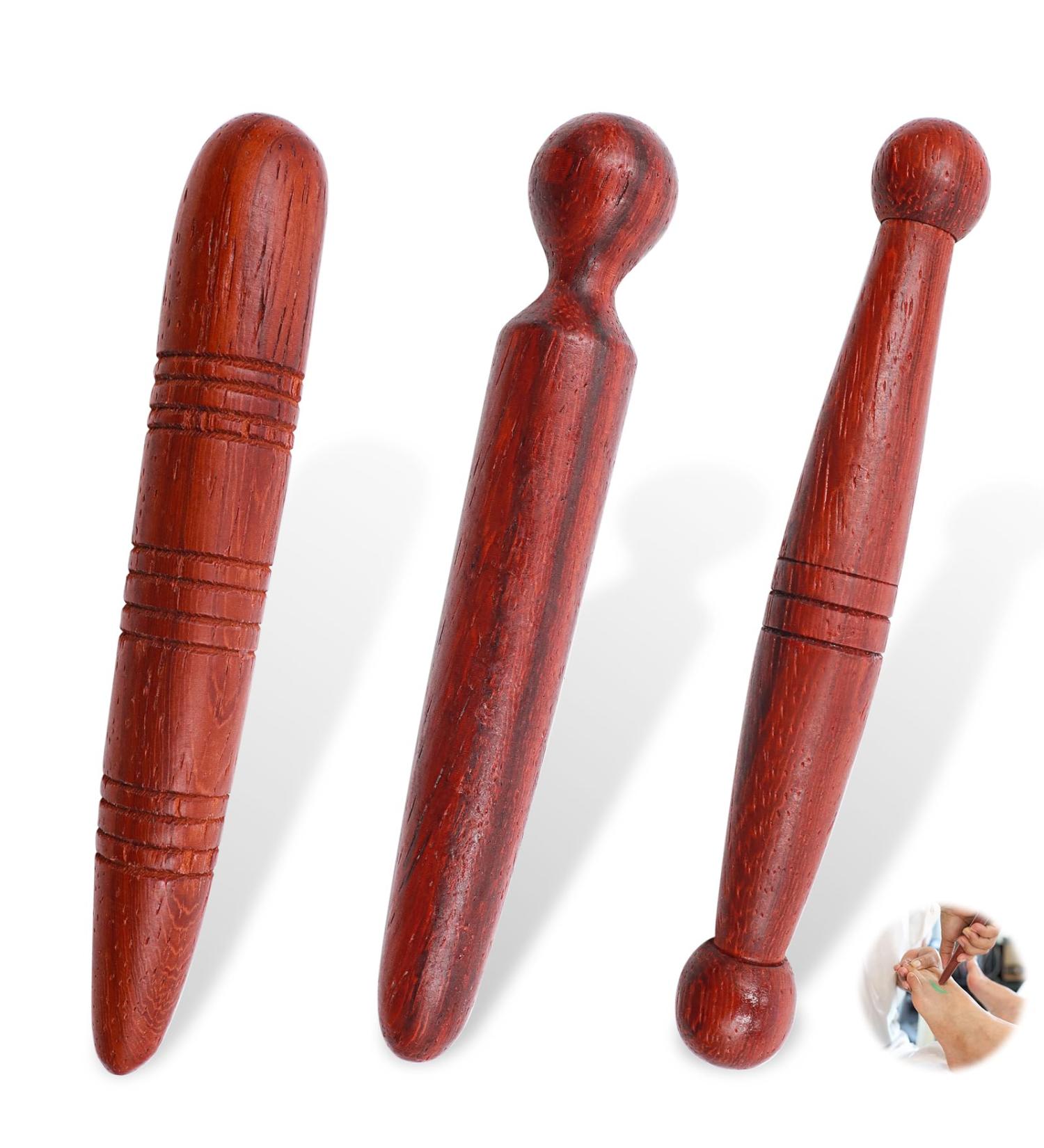 Xianzhaneu 3-Piece Wooden Massage Stick Set - Deep Tissue Roller for Ears Shoulders Back & Legs | Sore Muscle Relief & Relaxation - Buy Online on GoSupps.com