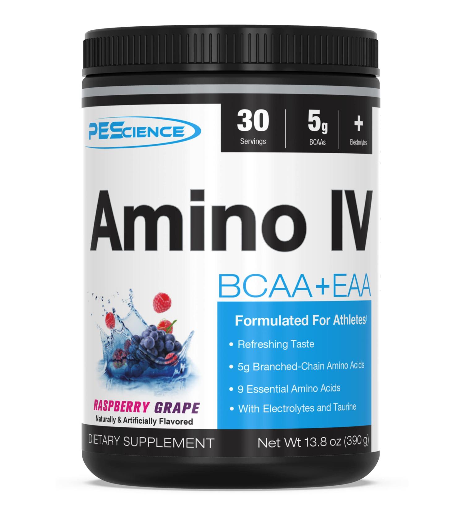 PEScience Amino IV Raspberry Grape 60 Scoop BCAA & EAA Powder with Electrolytes - Buy Online on GoSupps.com