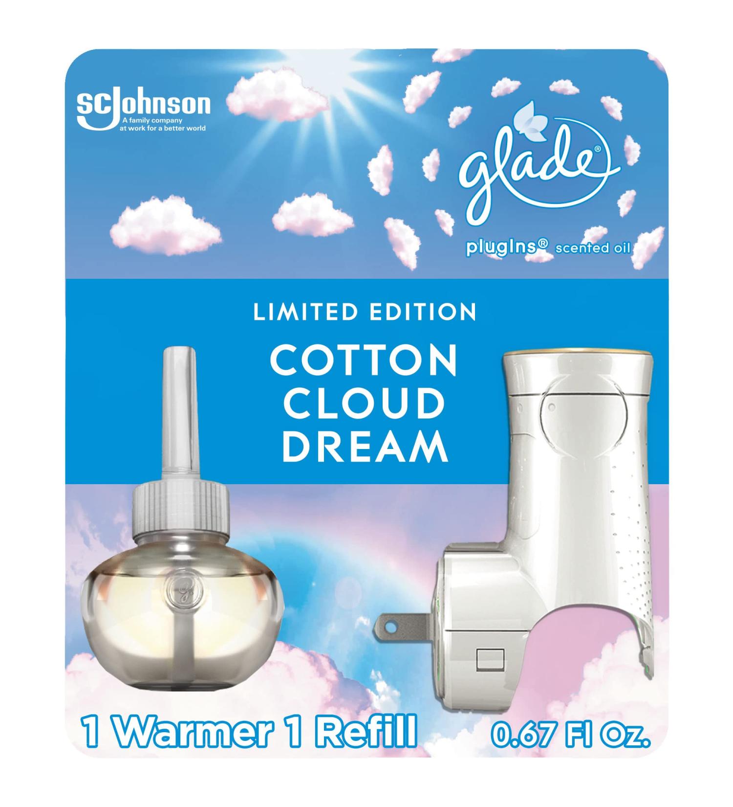 Glade PlugIns Refills Air Freshener Starter Kit - Cotton Cloud Dream Scent | Essential Oils for Home & Bathroom | 0.67 Fl Oz - Buy Online on GoSupps.com