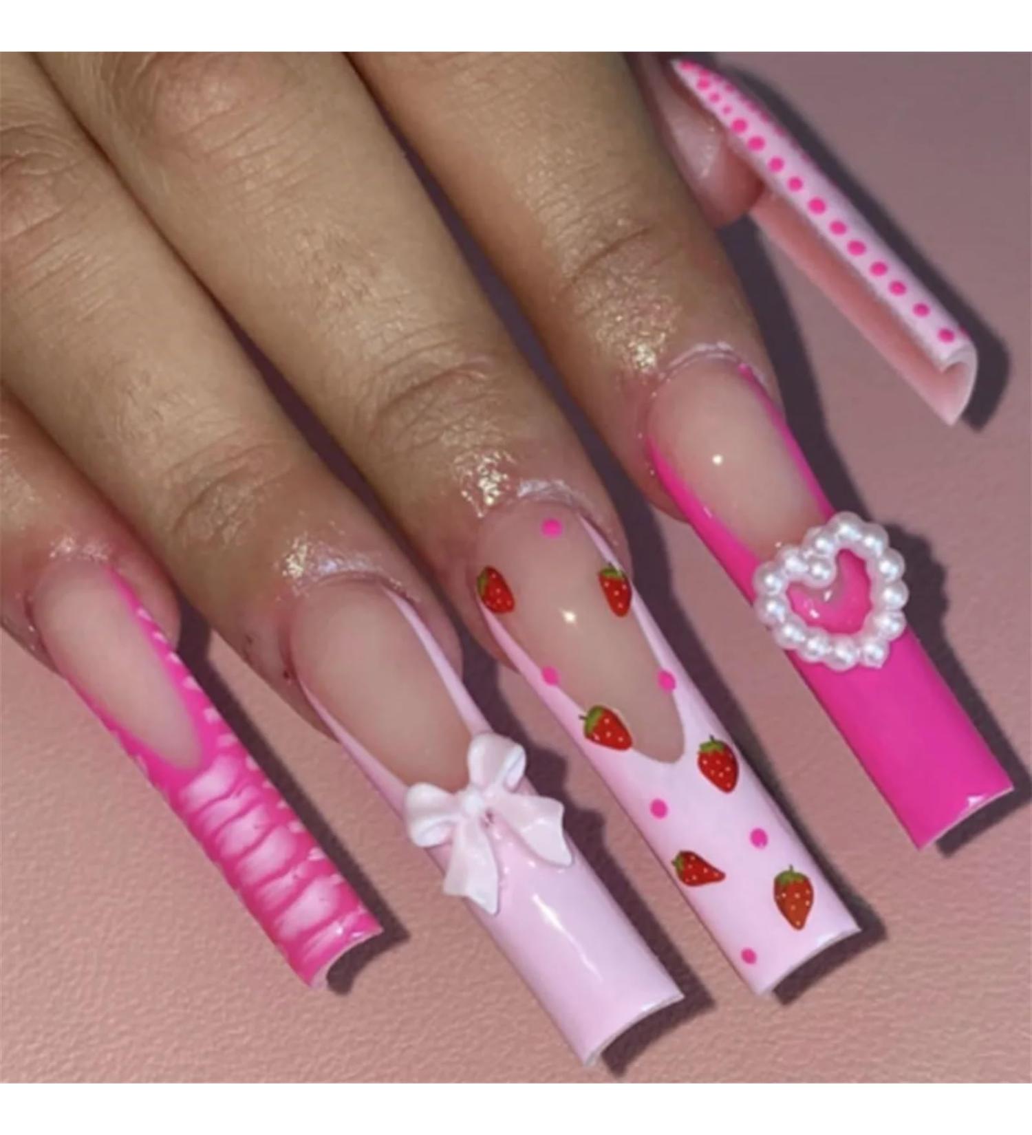 Nail Tips False Nails Tips Art Press on Nails Square False Nails with Glue Wearable Red Long Coffin Fake Nails Rhinestone Design Ballet Full Cover Press on Nails Tips(23) - Buy Online on GoSupps.com