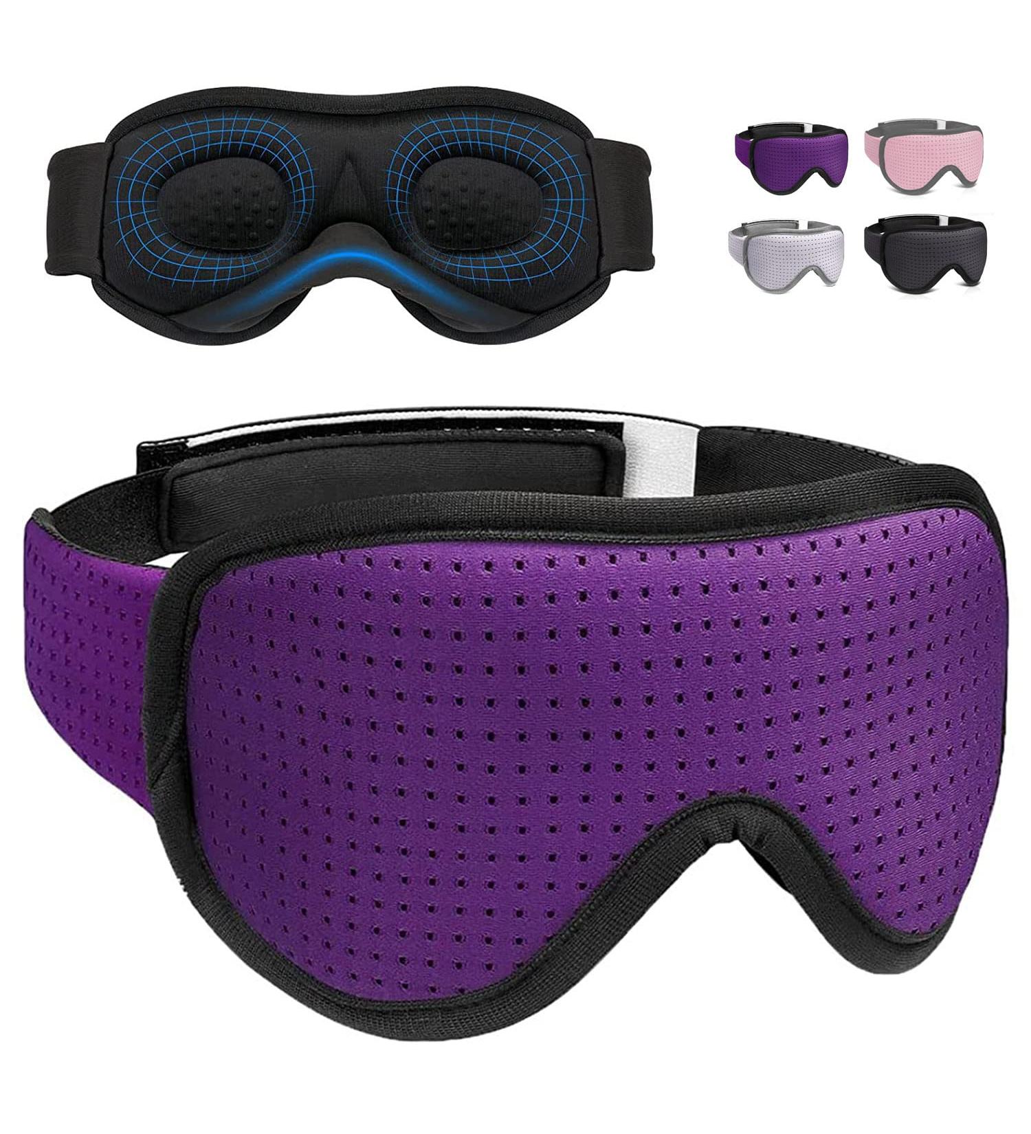 Adjustable 3D Contoured Eye Mask for Men and Women - Purple Blackout Sleep Mask for Travel, Nap, and Shift Work - Buy Online on GoSupps.com