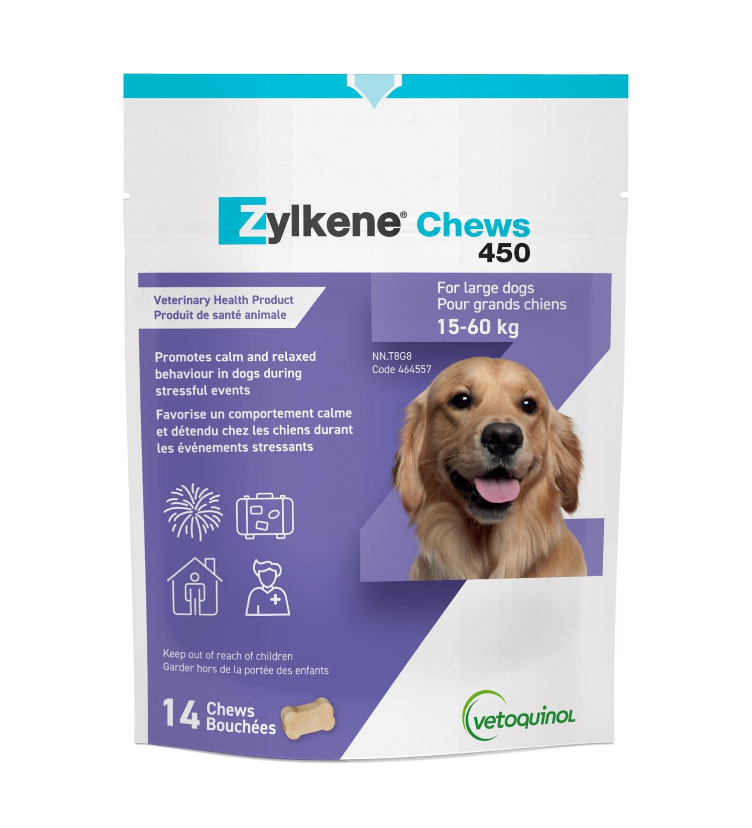 Vetoquinol Zylkene Veterinary Health Product - Calm and Relaxed Behaviour in Pets During Stressful Events - 450 mg - Large Dogs - 14 Units Large Dogs 450 mg - Buy Online on GoSupps.com