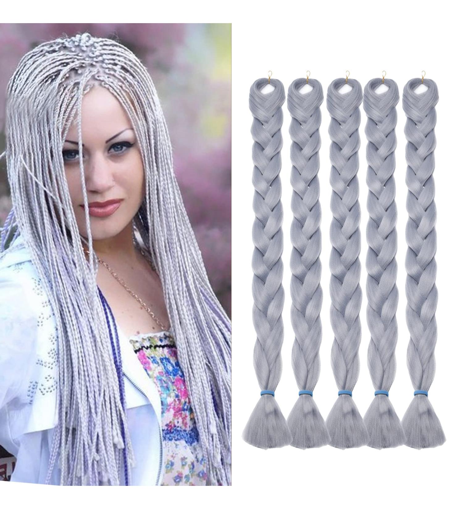Buy Tess 41 Silver Gray Braids Extensions - Jumbo Crochet Synthetic Hair (5pcs 165g 100cm) for Stylish Looks - Buy Online on GoSupps.com