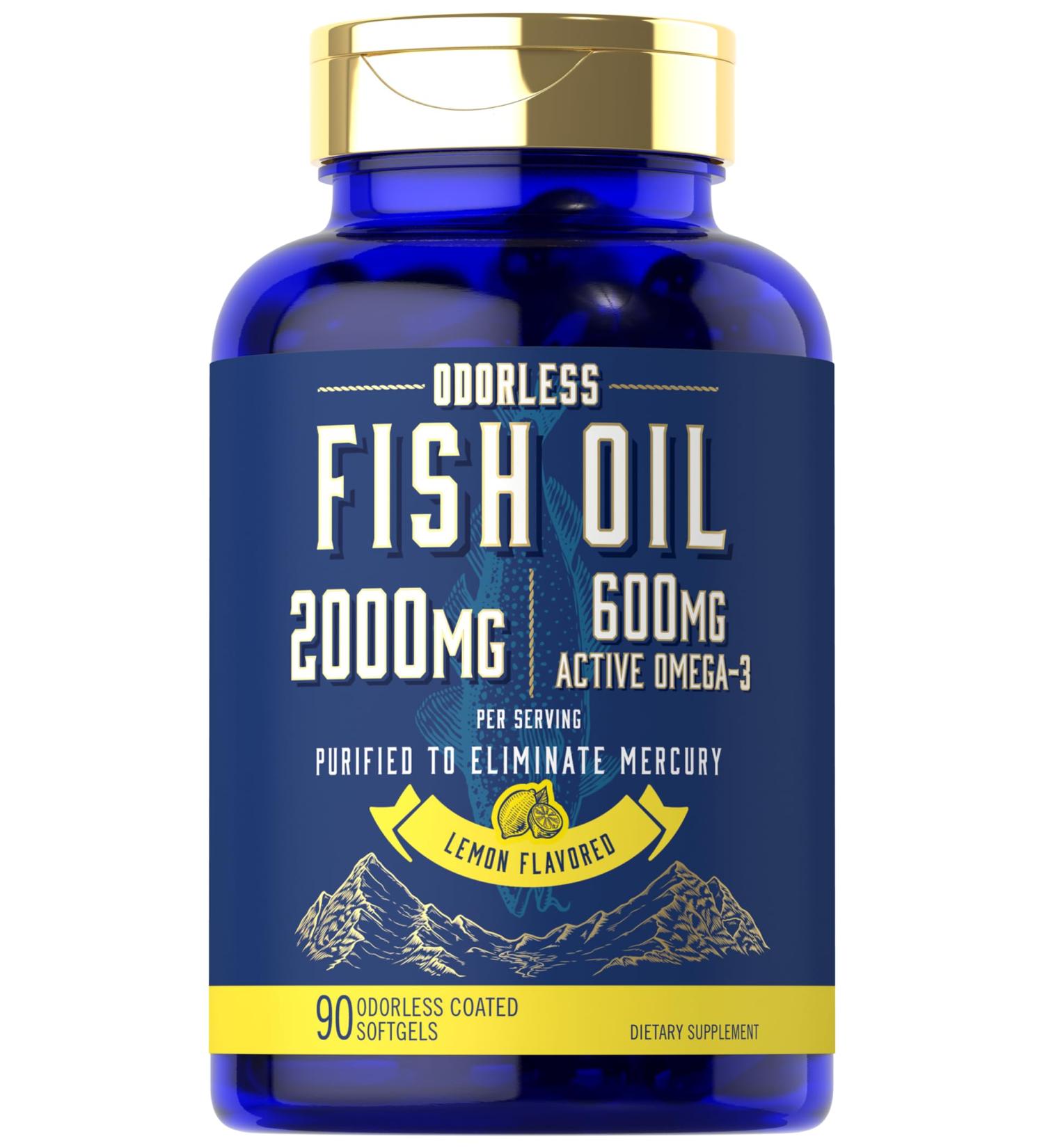 Carlyle Fish Oil 2000mg | 600mg Omega 3 Supplement for Men & Women | 90 Odorless Softgels | Lemon Flavored | Non-GMO and Gluten Free - Buy Online on GoSupps.com