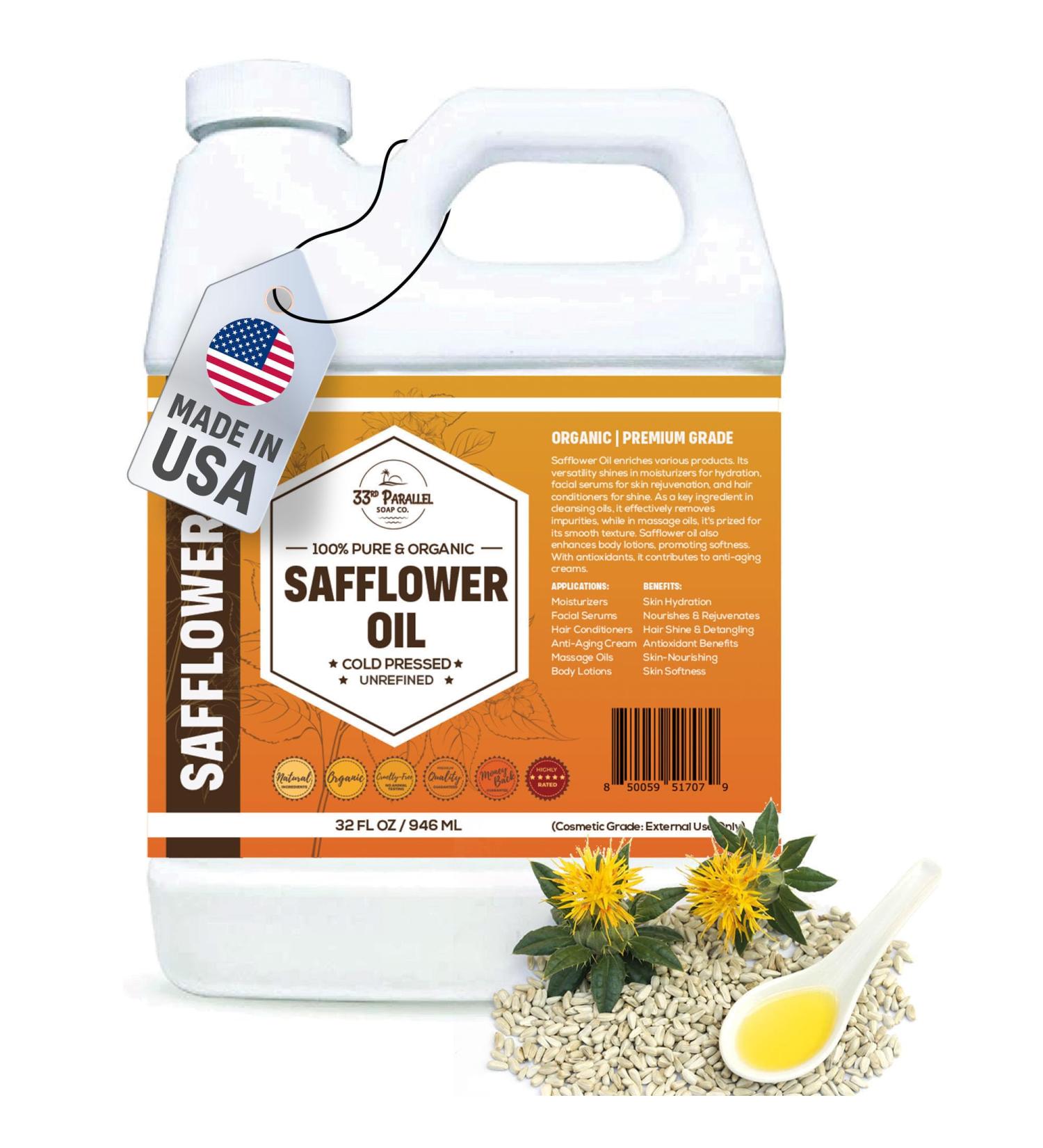 ORGANIC SAFFLOWER OIL (32 oz) Premium Cold Pressed Unrefined High Oleic 100% Pure Safflower Oil for Skin Face Hair Soap Making | Carrier for Essential Oils | Available in Bulk | 32 FL OZ - Buy Online on GoSupps.com