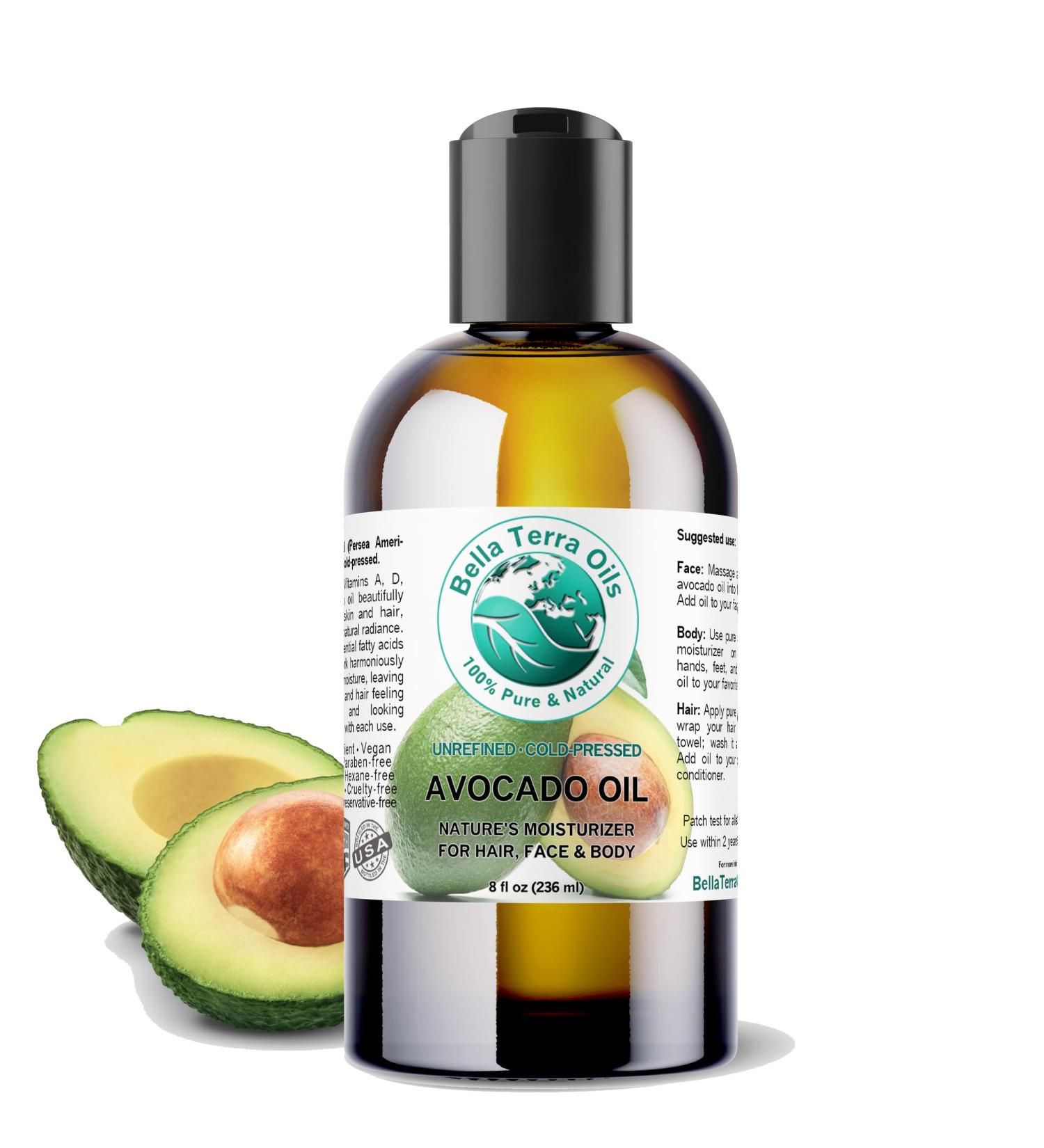 Bella Terra Avocado Oil 8 oz - Cold-Pressed Rich in Oleic Acid & B-Vitamins for Skin Care - Premium Natural Oil - Ships Internationally - Buy Online on GoSupps.com