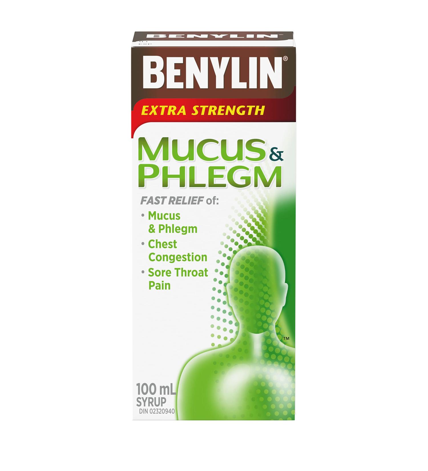 BENYLIN Extra Strength Mucus & Phlegm Syrup Daytime Relieves Mucus & Phlegm Chest Congestion and Sore Throat Pain 100mL Mucus & Phlegm Relief 100 ml (Pack of 1) - Buy Online on GoSupps.com