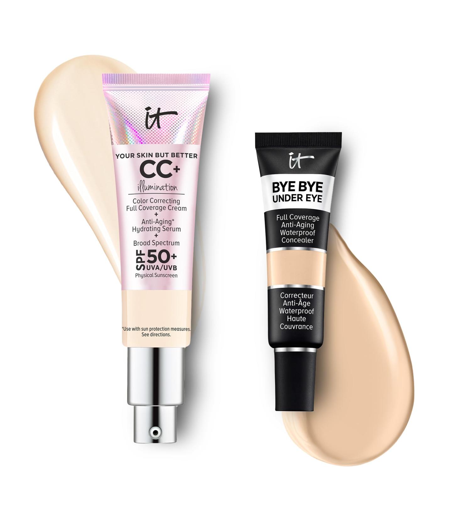IT Cosmetics CC+ Cream Illumination with SPF 50+ Radiant Full Coverage Foundation (Fair - 1.08 fl oz) & Bye Bye Undereye Concealer Anti-Aging Makeup (11.0 Light Nude - 0.4 fl oz) - Buy Online on GoSupps.com
