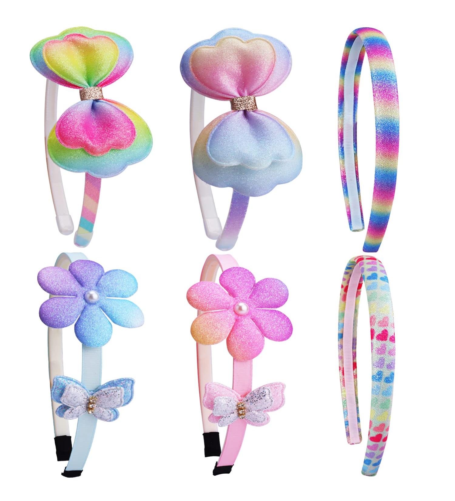 AlamnoFu 6pcs Glitter Toddler Headband Set - Girls Sparkly Hair Bands with Bow, Sequin Flower, Butterfly Designs for Kids - Buy Online on GoSupps.com