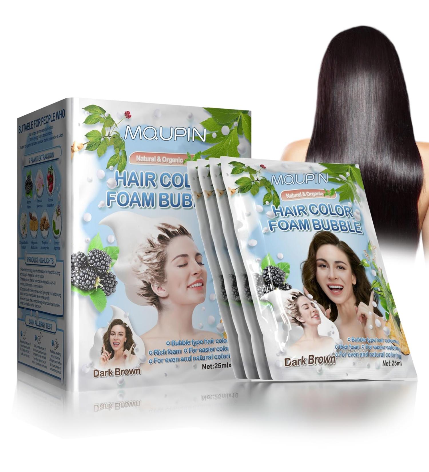 MQUPIN 3-in-1 Hair Dye Shampoo Dark Brown - Natural Herbal Ingredients - Semi-Permanent Color for Men & Women - Buy Online on GoSupps.com