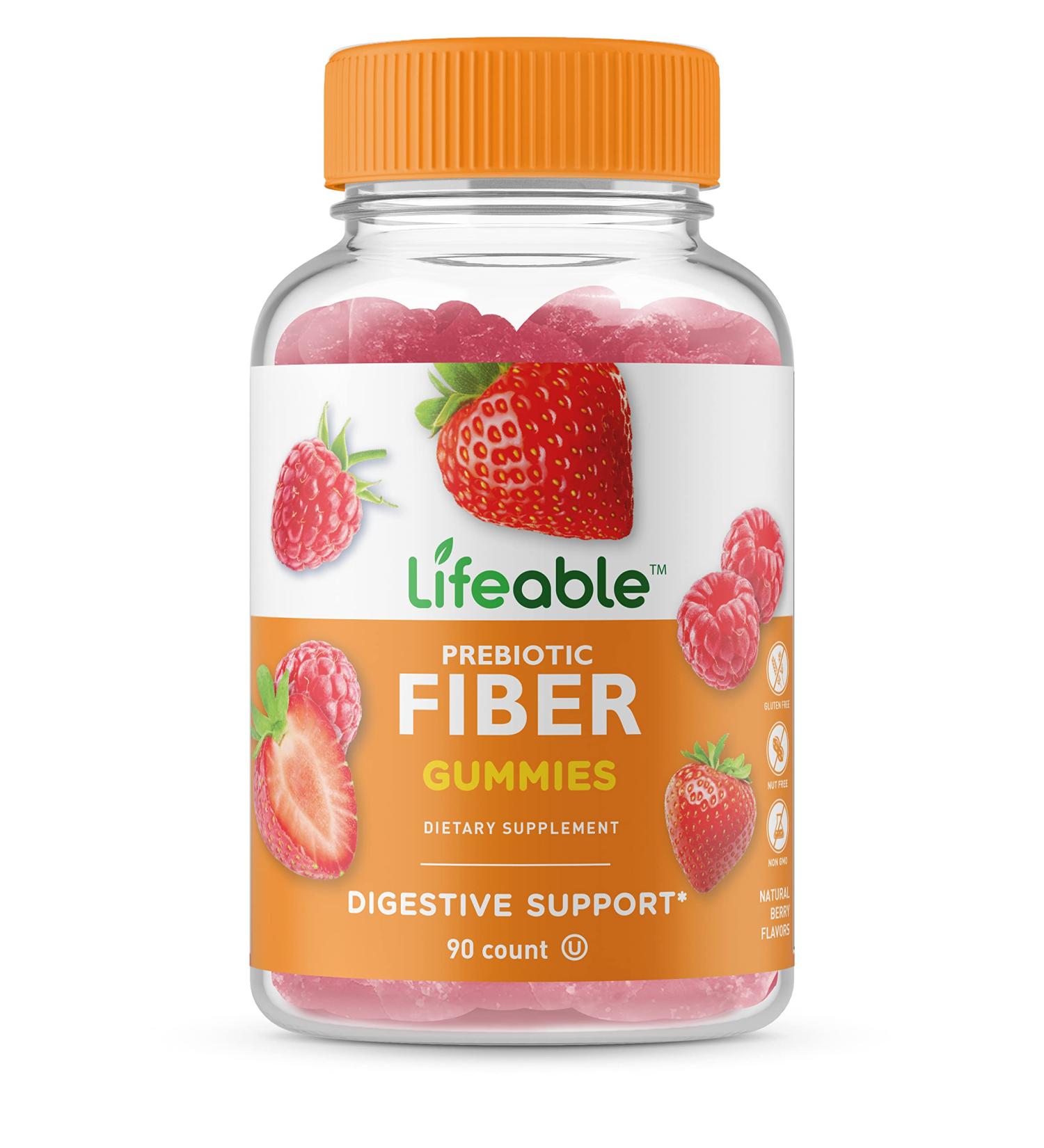 Lifeable Prebiotic Fiber Supplement Gummies 5g - Natural Flavored, Gluten Free, Vegetarian, GMO-Free - 90 Gummies - Buy Online on GoSupps.com