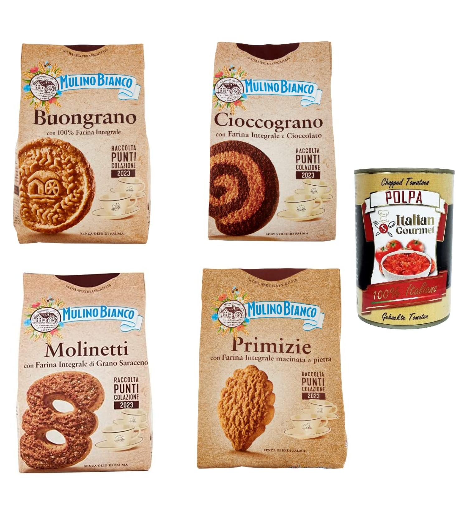  Italian Gourmet E.R. Mulino bianco Test kit 100% whole wheat flour biscuits Molinetti Buongrano Cioccograno Primizie + Italian Gourmert Pulp 400 g - Buy Online on GoSupps.com