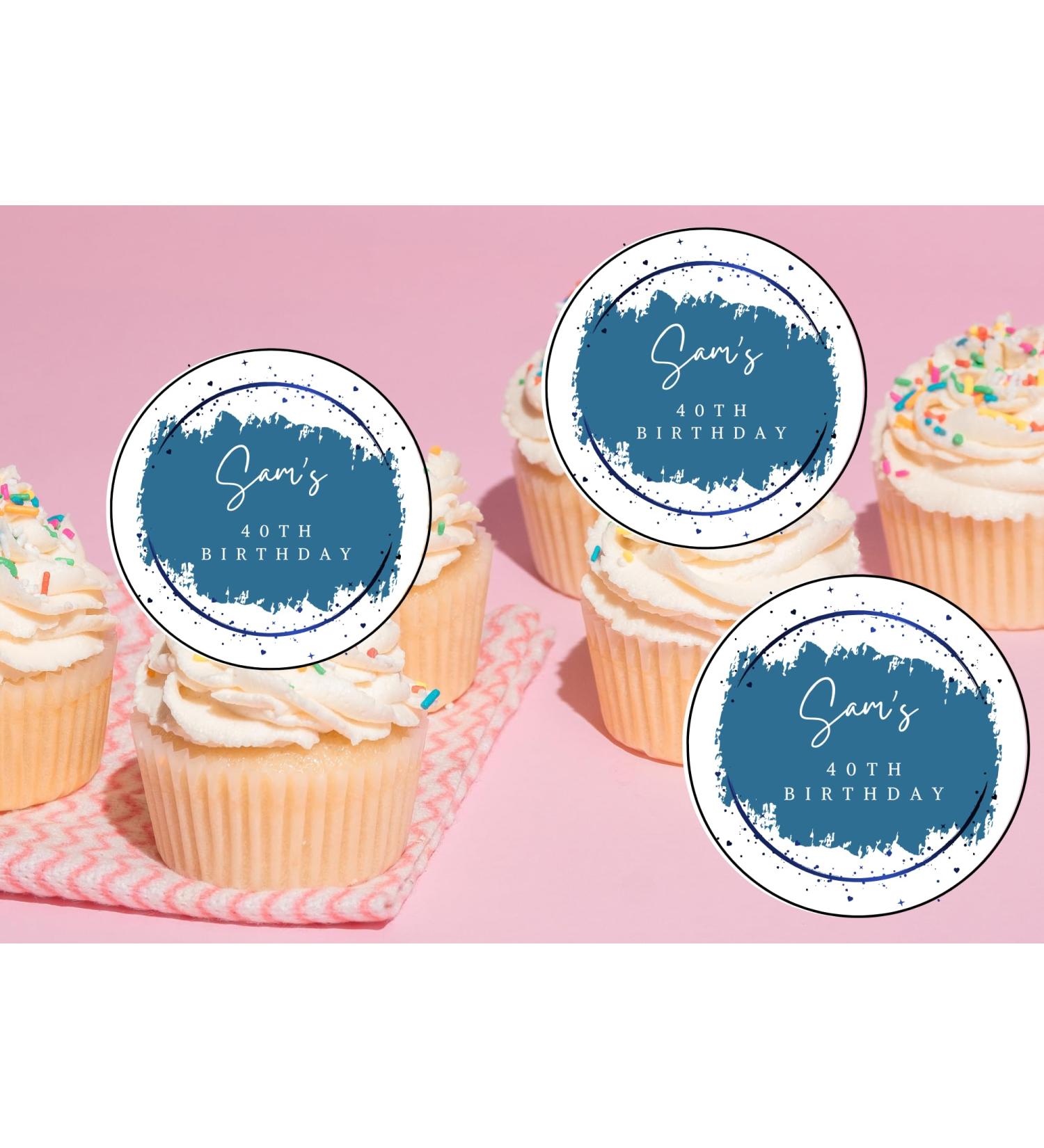 edible 20 x Personalised cupcake toppers uncut Blue - Any occasion/Any wording (icing paper)