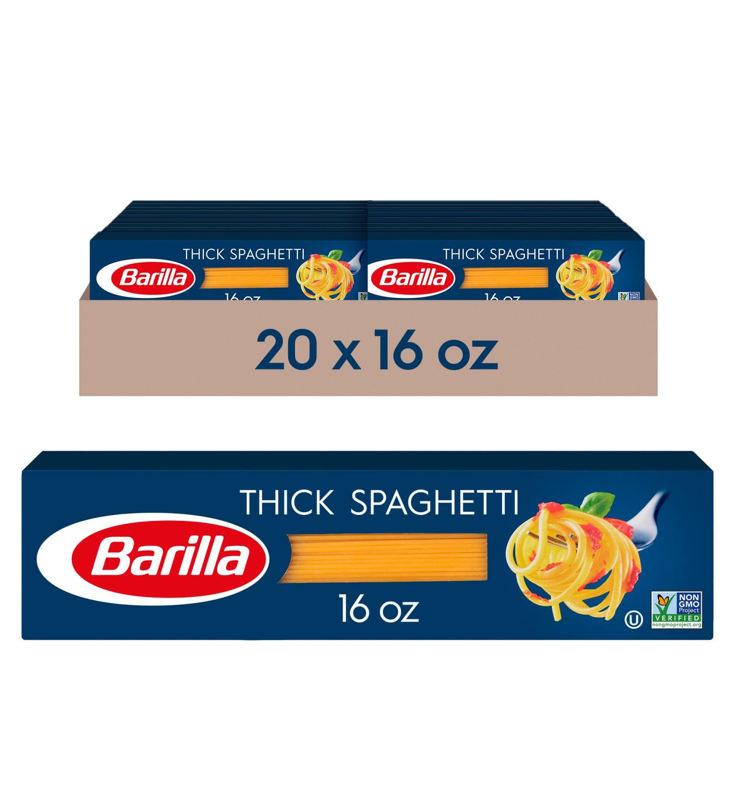 Barilla Thick Spaghetti Pasta 16 oz. Box (Pack of 20) - Non-GMO Durum Wheat Semolina Pasta - Italy's #1 Brand - Kosher Certified - Buy Online on GoSupps.com
