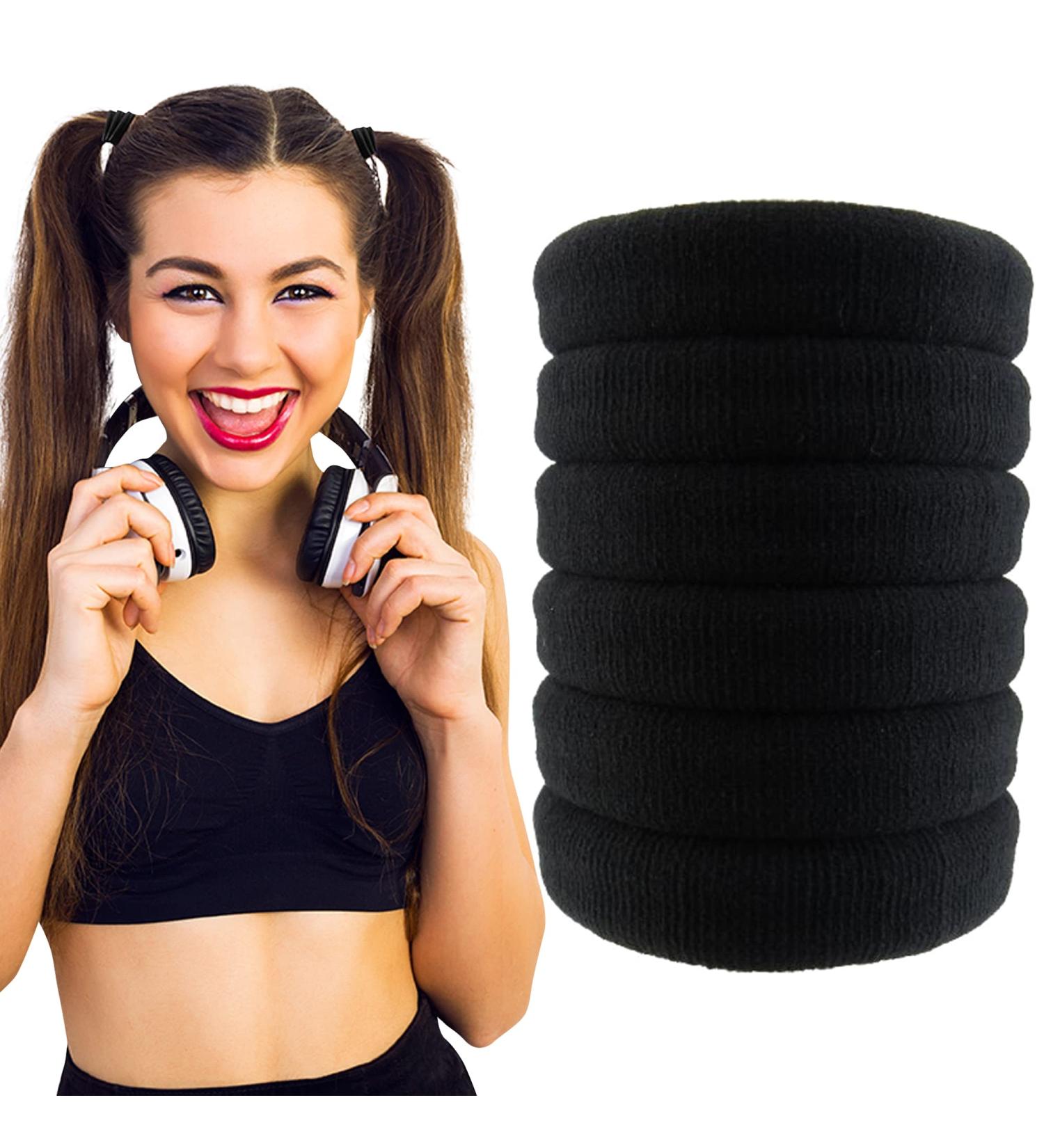 Styla Hair 6 Pack Black Elastic Bands for Thick Curly Wavy Hair - No Crease Seamless Design Ponytail Holders for Women & Men - Ideal for High Impact Sports - All Day Comfort - Buy Online on GoSupps.com