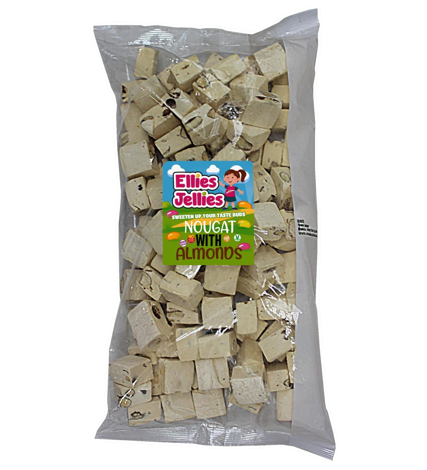 Ellies Jellies Nougat with Almonds 1kg Bag Almonds Fillings Square Shaped Rich Flavour Soft Nougat