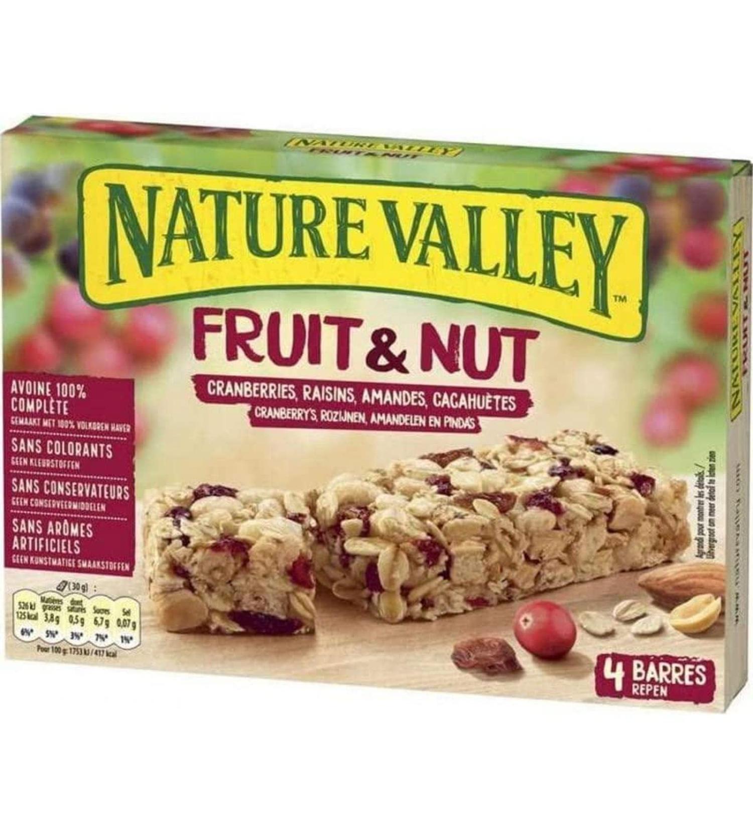 Nature Valley Fruit & Nut Barres Cranberries Raisins Amandes & Cacahuètes x4 120g