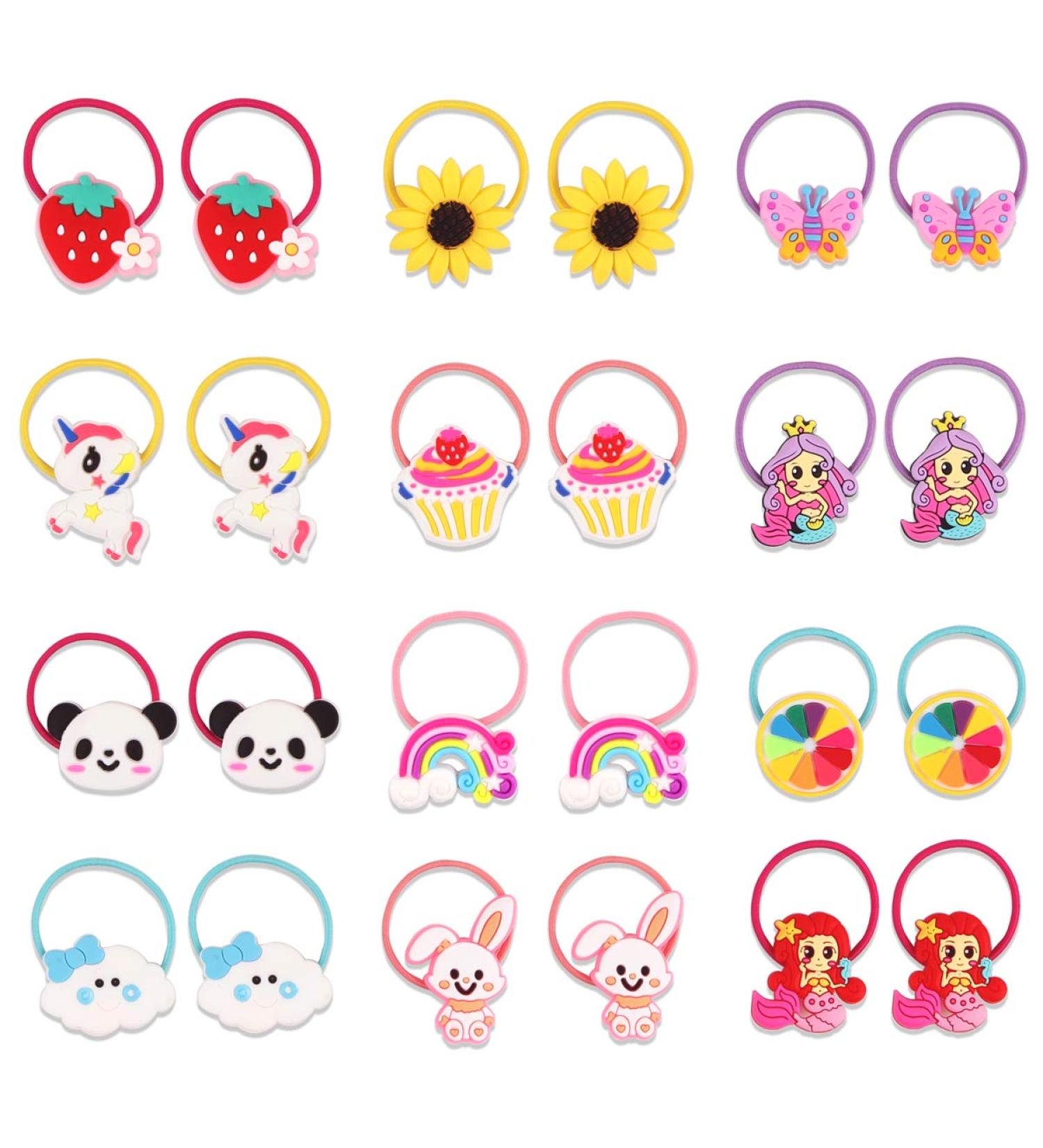 YASUNMI 24pcs Girls Elastic Hair Ties - Cute Cartoon Ponytail Holders for Kids, Toddlers, Teens - Hair Accessories for Girls - Buy Online on GoSupps.com