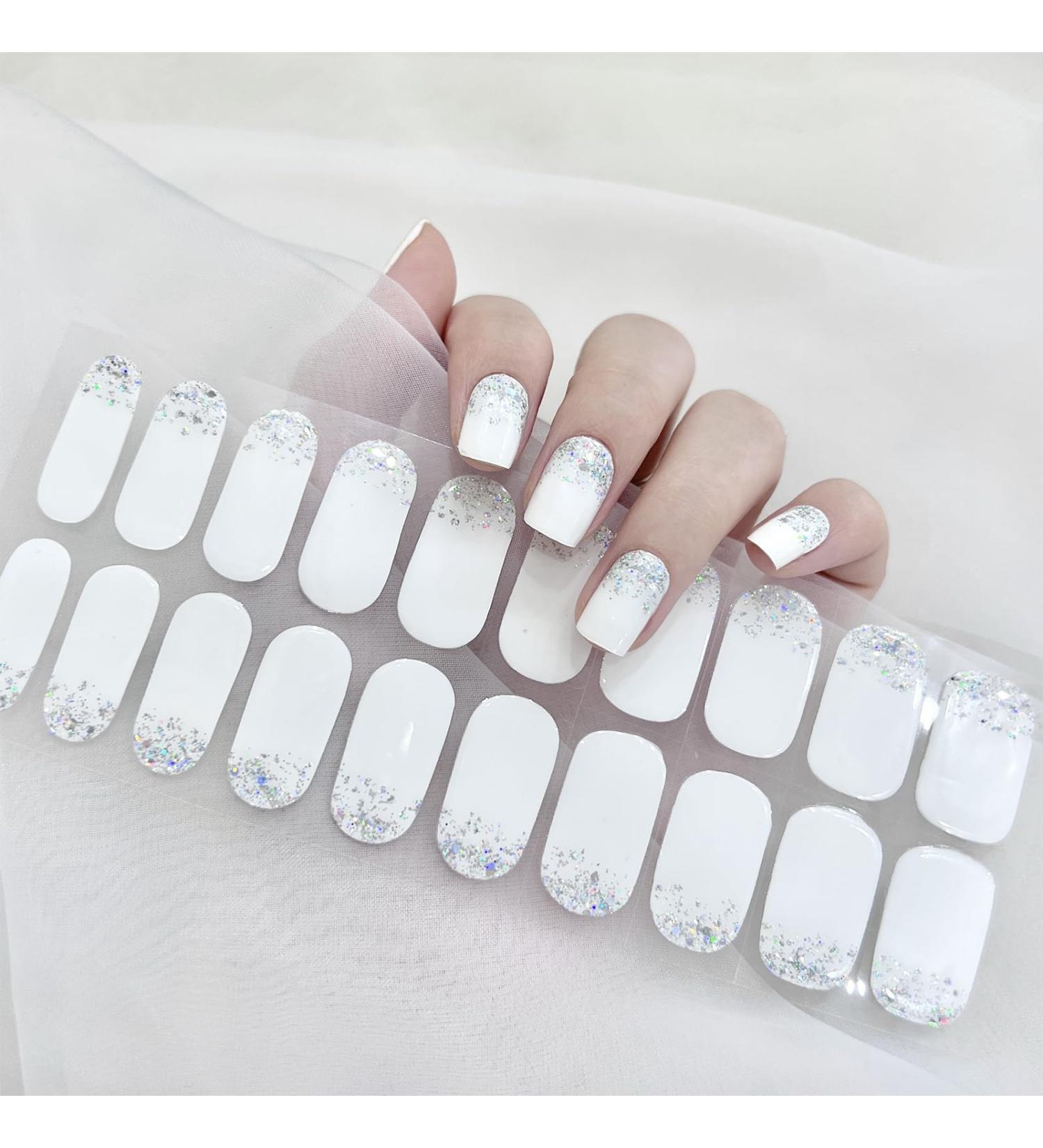 Gel Nail Stickers 20 Stickers Gel Nail Wraps Soft Self Upgrade Full-Cured Gel Nail Strips Adhesive Gel Nail Stickers Salon Lasting for 15 Days Gel Nail Strips No Need UV/LED Lamp (42-White) - Buy Online on GoSupps.com