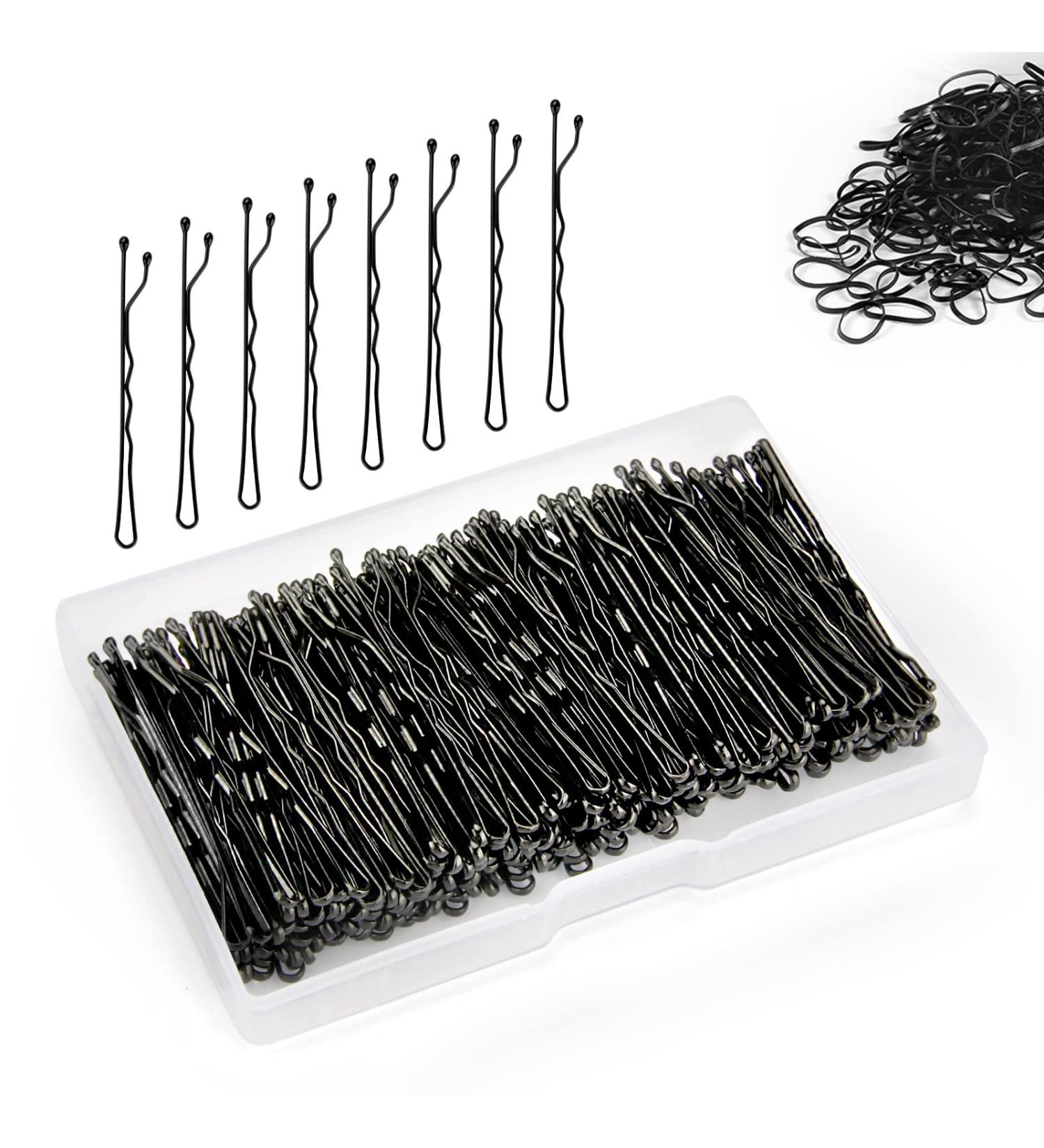 Premium Black Bobby Pins Set with Box - 200 Count Hair Pins for Women, Girls & Kids | Invisible Wave Clips & Rubber Bands for All Hair Types - Bulk Hair Accessories - Buy Online on GoSupps.com