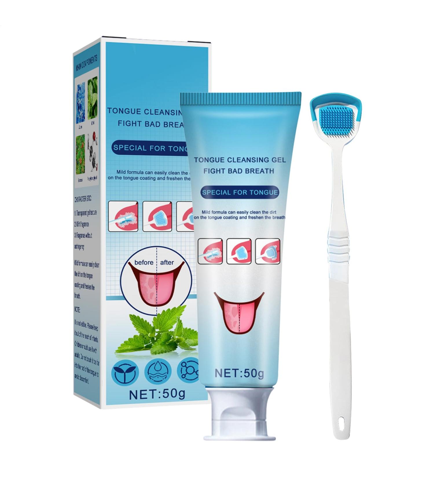  yuchdzexu Tongue cleaning gel with tongue brush natural and effective cleaning kit healthy mouth odor eliminator to remove bad breath - Buy Online on GoSupps.com