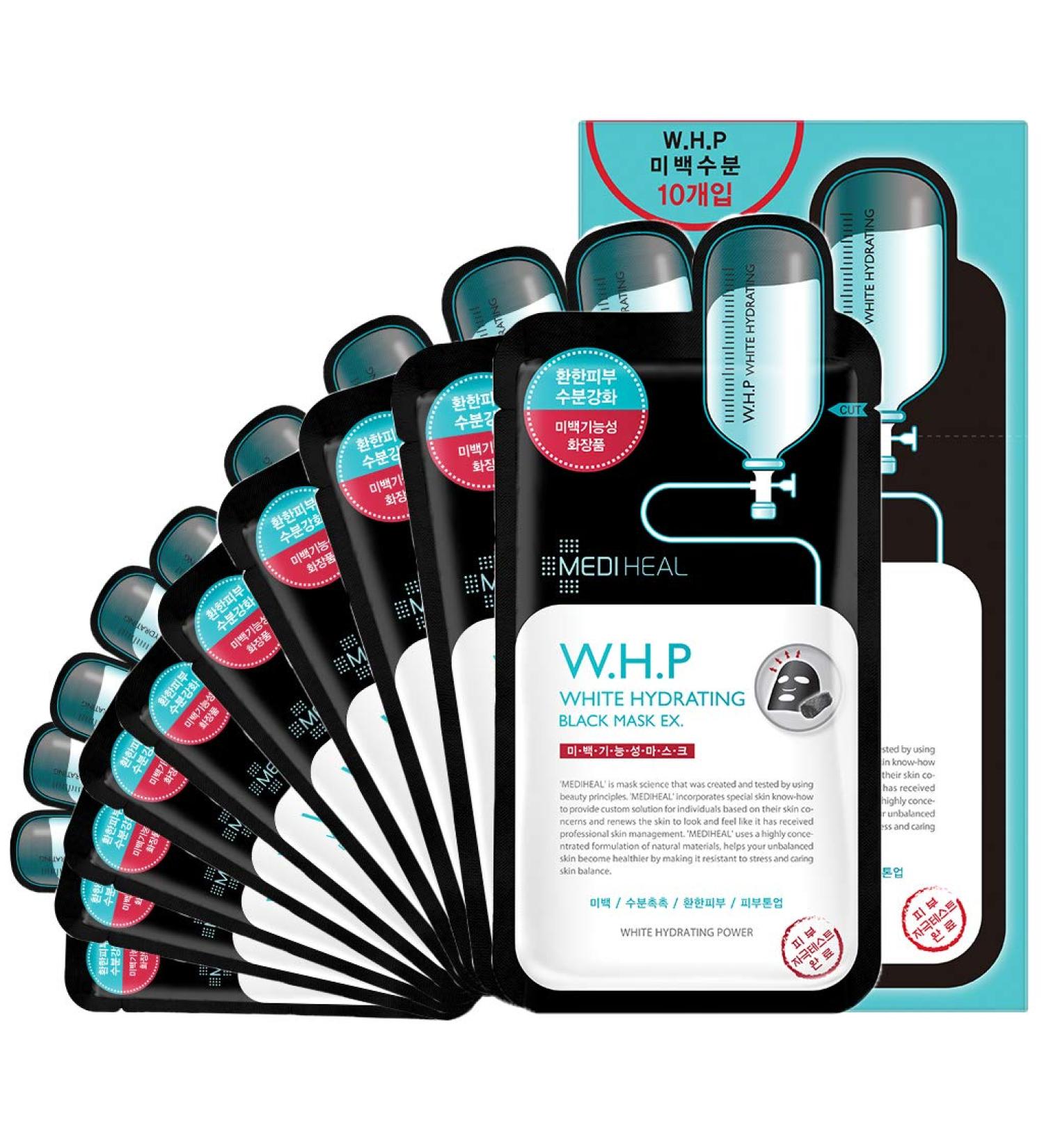 Mediheal W.H.P White Hydrating Charcoal Mask EX - Pack of 10 | Radiant Skin Vitality with Charcoal Mask Sheet - Buy Online on GoSupps.com