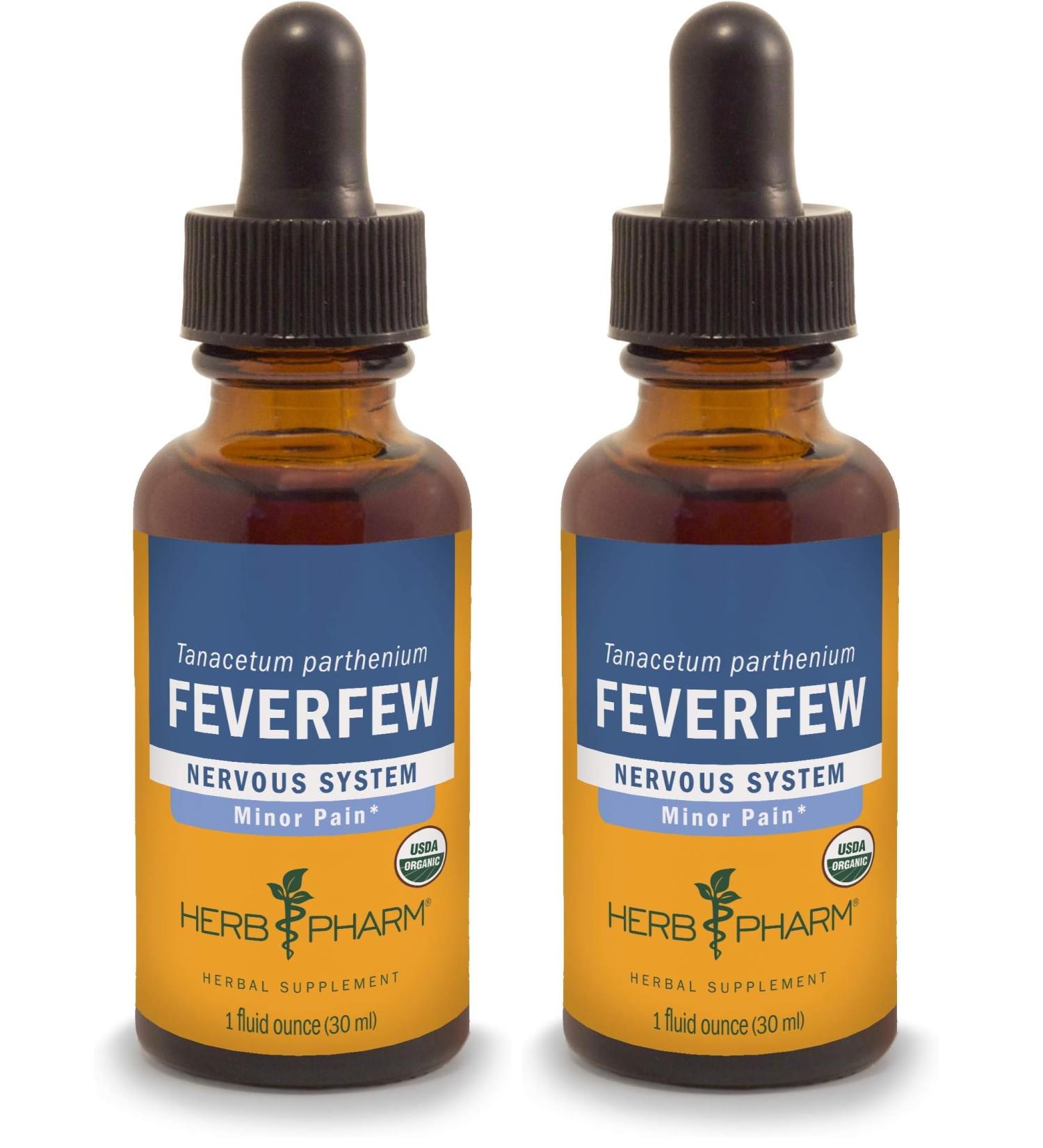 Herb Pharm Certified Organic Feverfew Liquid Extract for Minor Pain Support - 1 Ounce (Pack of 2) 1 Fl Oz (Pack of 2) - Buy Online on GoSupps.com