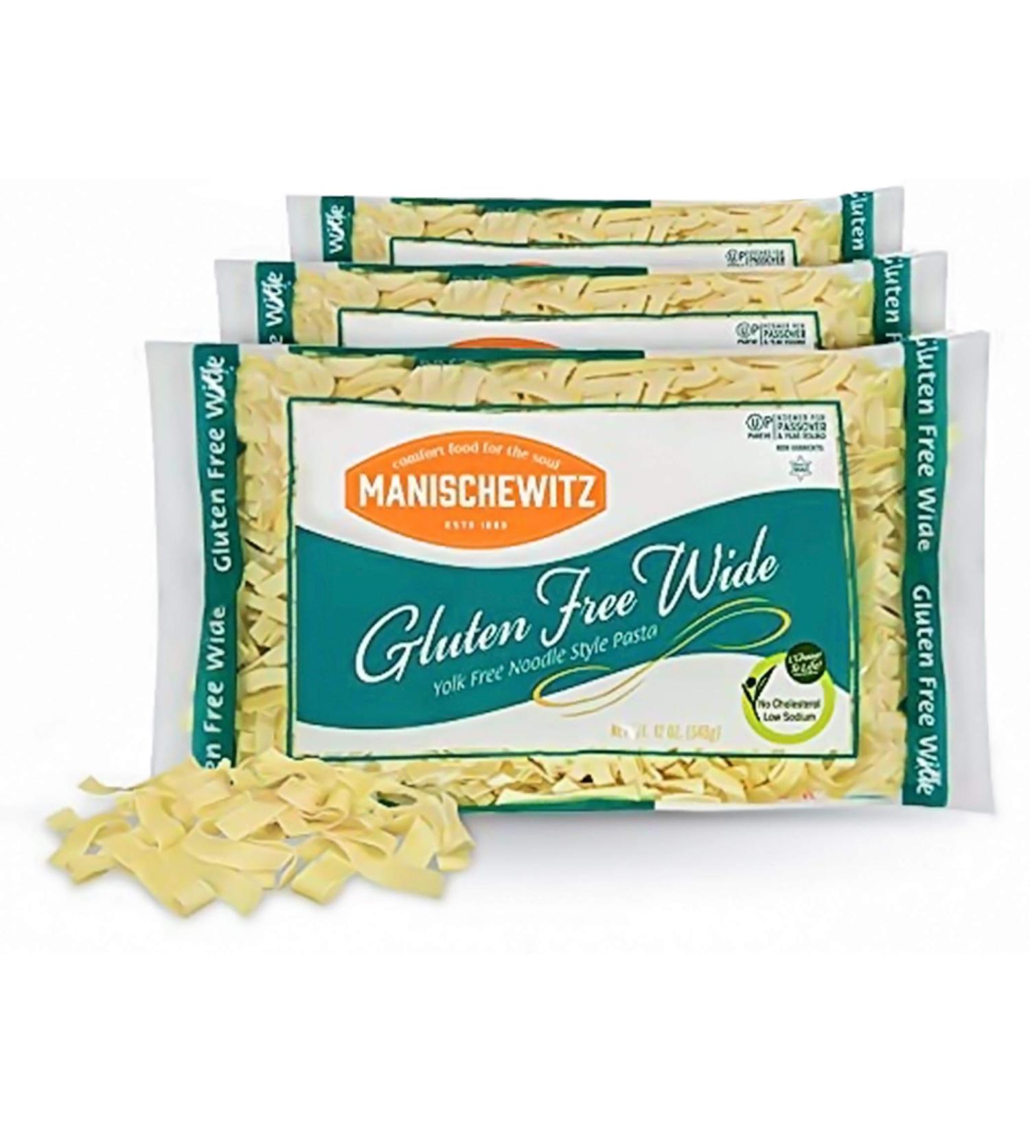 Manischewitz Gluten Free Wide Egg Noodles (3 Pack) Yolk Free, Kosher For Passover and All Year Round Use