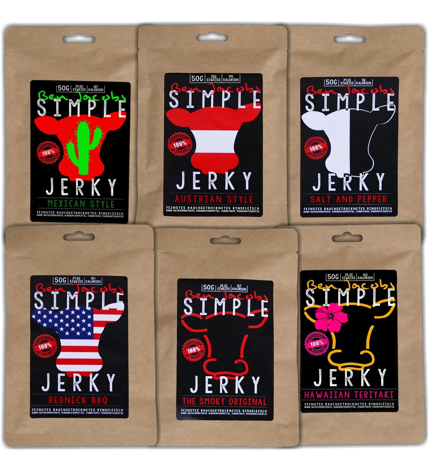 Premium Handmade Beef Jerky Trial Box - 3 Mixed Flavors 18 x 50g Chemical-Free Austrian Pasture - International Shipping Available - Buy Online on GoSupps.com