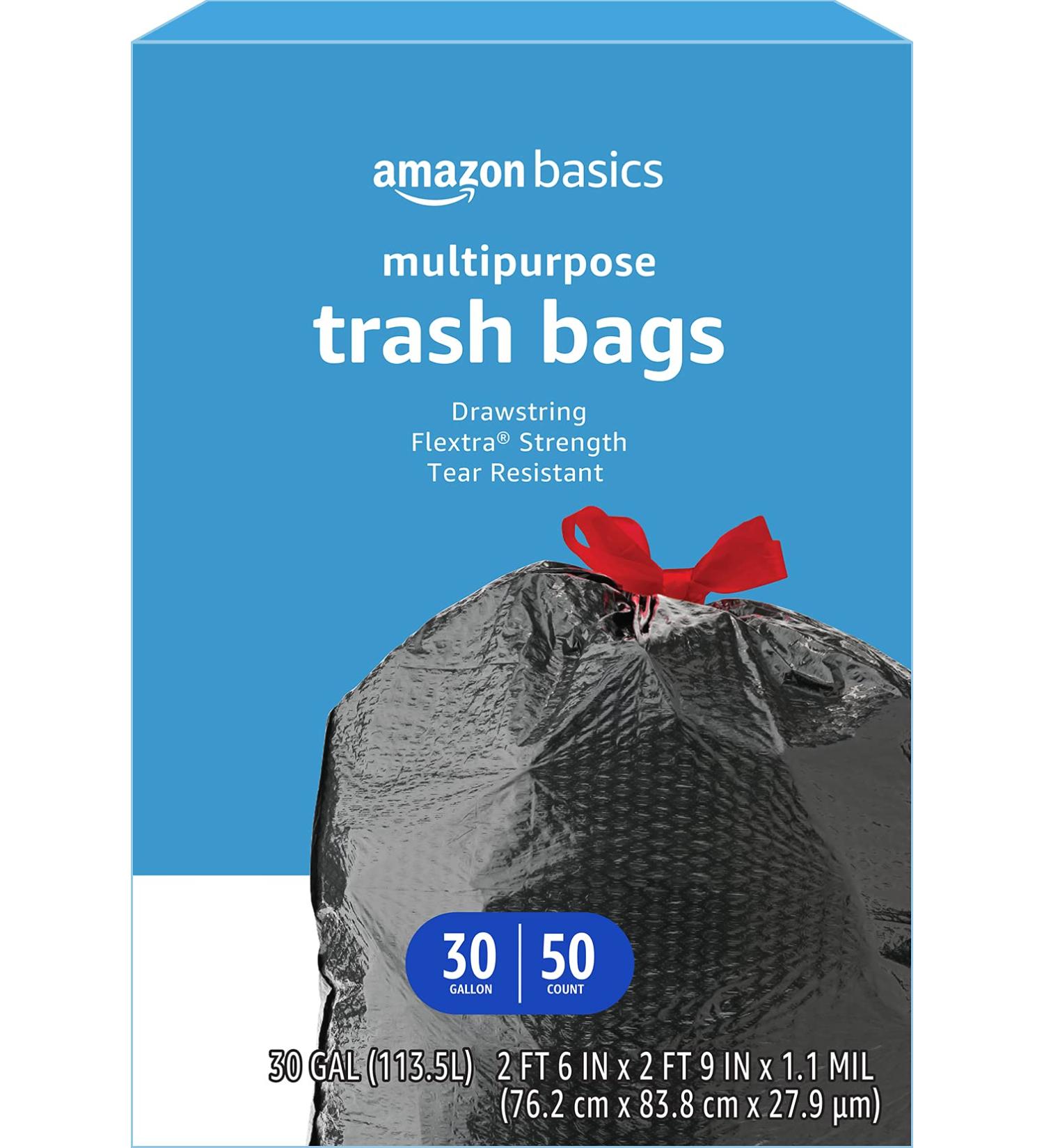 Amazon Basics Flextra 30 Gallon Drawstring Trash Bags - 50 Count - Buy Online on GoSupps.com