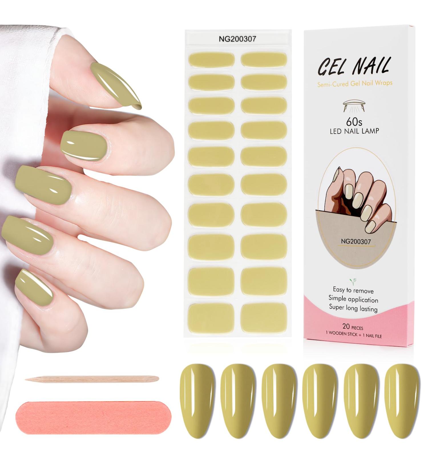 Kalolary 20PCS Solid Light Yellow Gel Nail Strips with File - Self-Adhesive Decals for UV/LED Lamp - Nail Polish Wraps - Buy Online on GoSupps.com