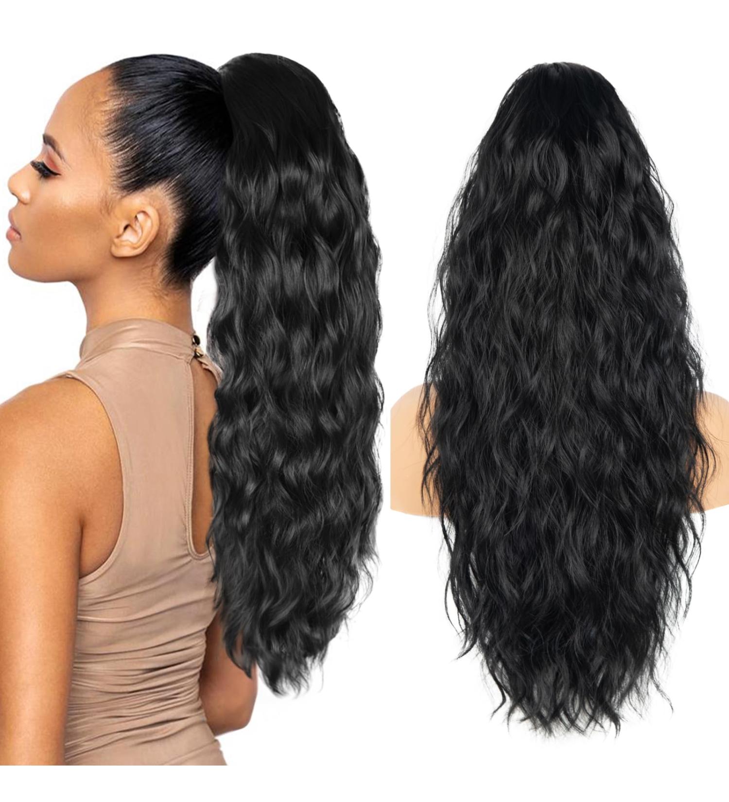 Hair Extensions for Women 26 inch Black Ponytail Extension Drawstring Ponytail for Black Women Long Wavy Pony Tails Hair Extensions Synthetic Hair Extensions Ponytail for Daily Use (Color: Black) #1b - Buy Online on GoSupps.com