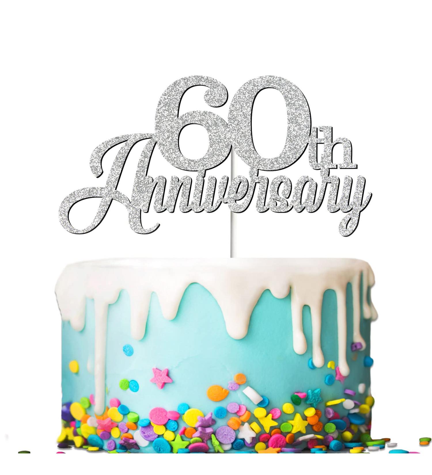 Tenhaisi Glittery Silver Happy 60th Anniversary Cake Topper Hello 60 Wedding Party Decorations - 60th Wedding Anniversary Cake Topper - Cheers to 60 Anniversary Birthday Party Supplies - Buy Online on GoSupps.com