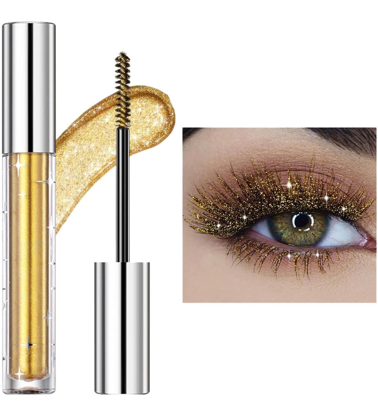 3 Colors Glitter Mascara Eyeshadow - Waterproof Glitter Mascara for Eyelashes Sparkling Diamonds Mascara Zero Clumps Long Lasting Anti-smudge (Gold) - Buy Online on GoSupps.com