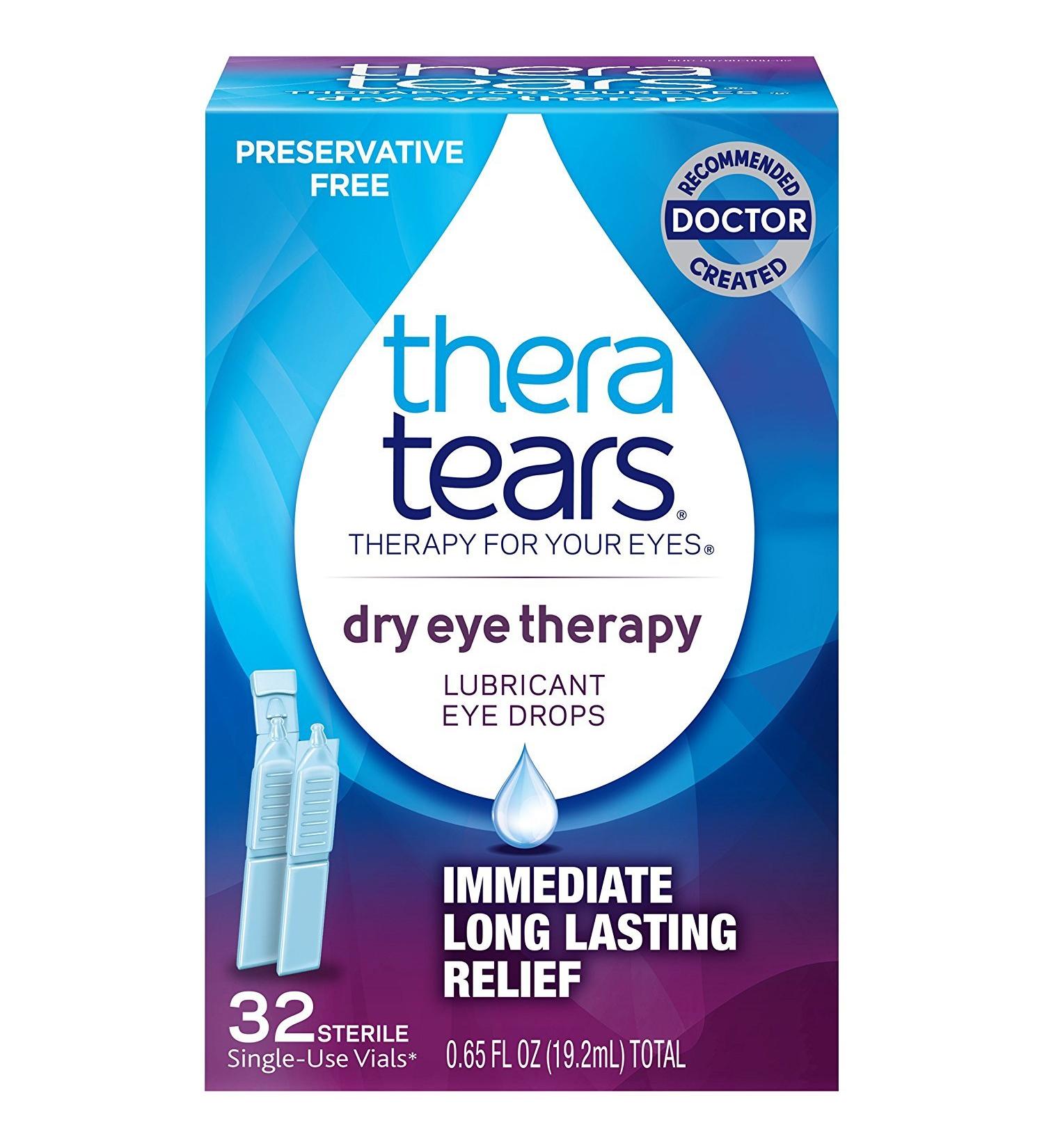 TheraTears Eye Drops for Dry Eyes - Preservative Free Lubricant Eyedrops 32 Count Single-Use Vials | International Shipping Available - Buy Online on GoSupps.com