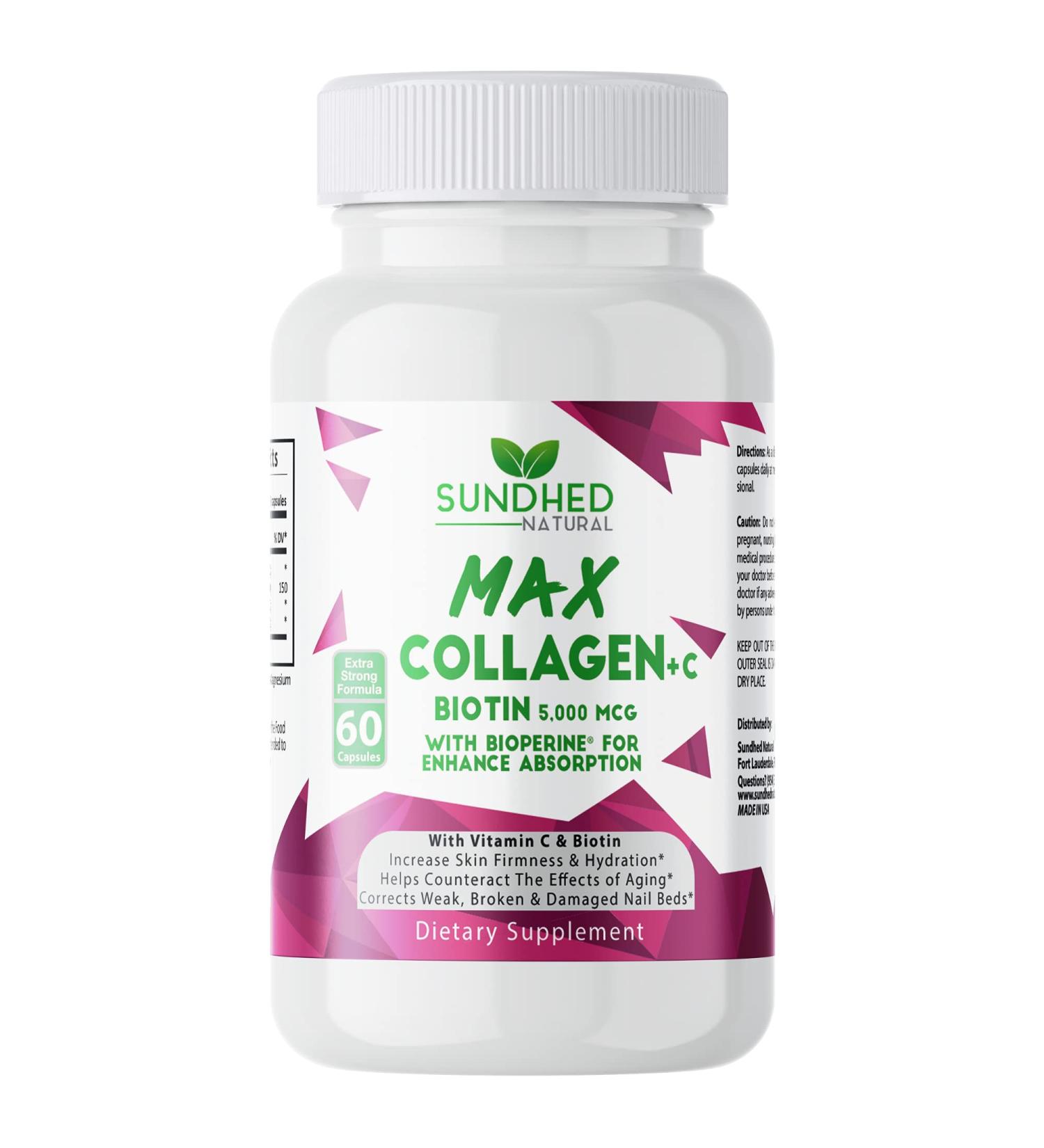 Max Collagen Plus C (60 caps) - All Natural Collagen Capsules with Biotin & Bioperine to Boost Anti Aging Hydration & Skin Firmness - Collagen Pills to Strengthen Bones & Nails 60 Count (Pack of 1) - Buy Online on GoSupps.com