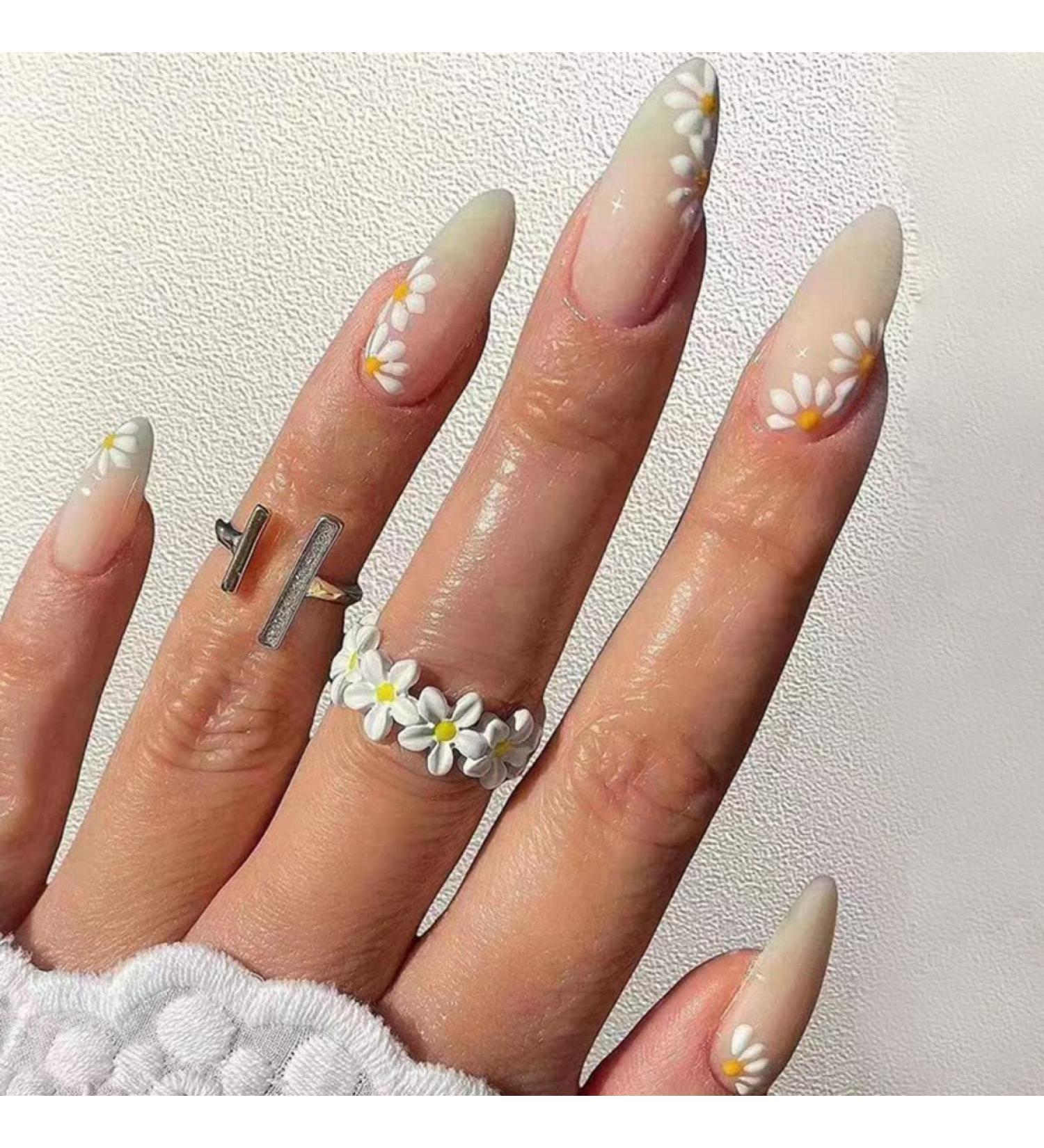 JUSTOTRY 24 Pcs Floral Oval Short False Nails in Lime Green - French Press on Fake Nails with Nail Glue - Matte Almond Medium Stick on Nails for Women - Nail Art Accessories - Buy Online on GoSupps.com