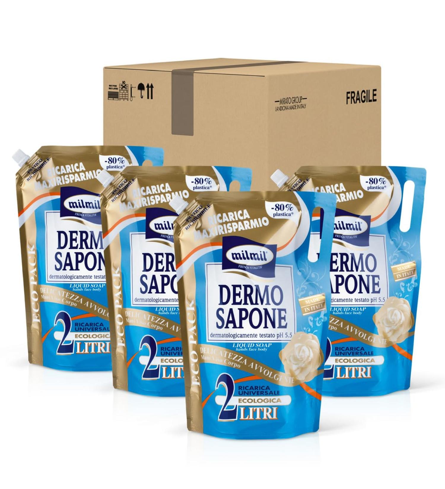  Milmil Milmil Dermo Delicacy Wrap-Around Liquid Soap Hand Soap Face and Body Soap Maxi Format Universal Refill Dermatologically Tested Paraben-Free 4 x 2000 ml - Buy Online on GoSupps.com