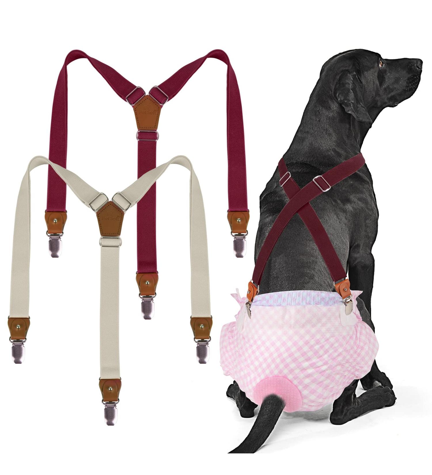Soft Dog Diaper Trousers - 2 Pack Pet Clothing with Harness & Belly Tapes | Beige-Wine L - International Shipping - Buy Online on GoSupps.com