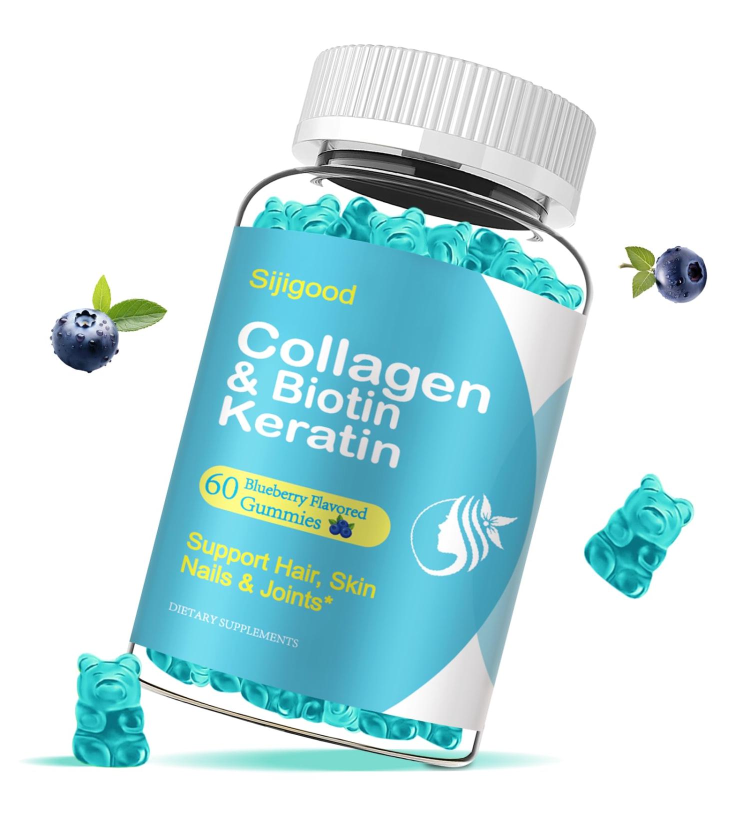 Biotin Gummies with Collagen, Keratin, Hyaluronic Acid, Vitamin for Skin, Hair Growth, Nails, Women Men Adults Kids - 60 Blueberry Flavored Gummies 60 Count (Pack of 1) - Buy Online on GoSupps.com