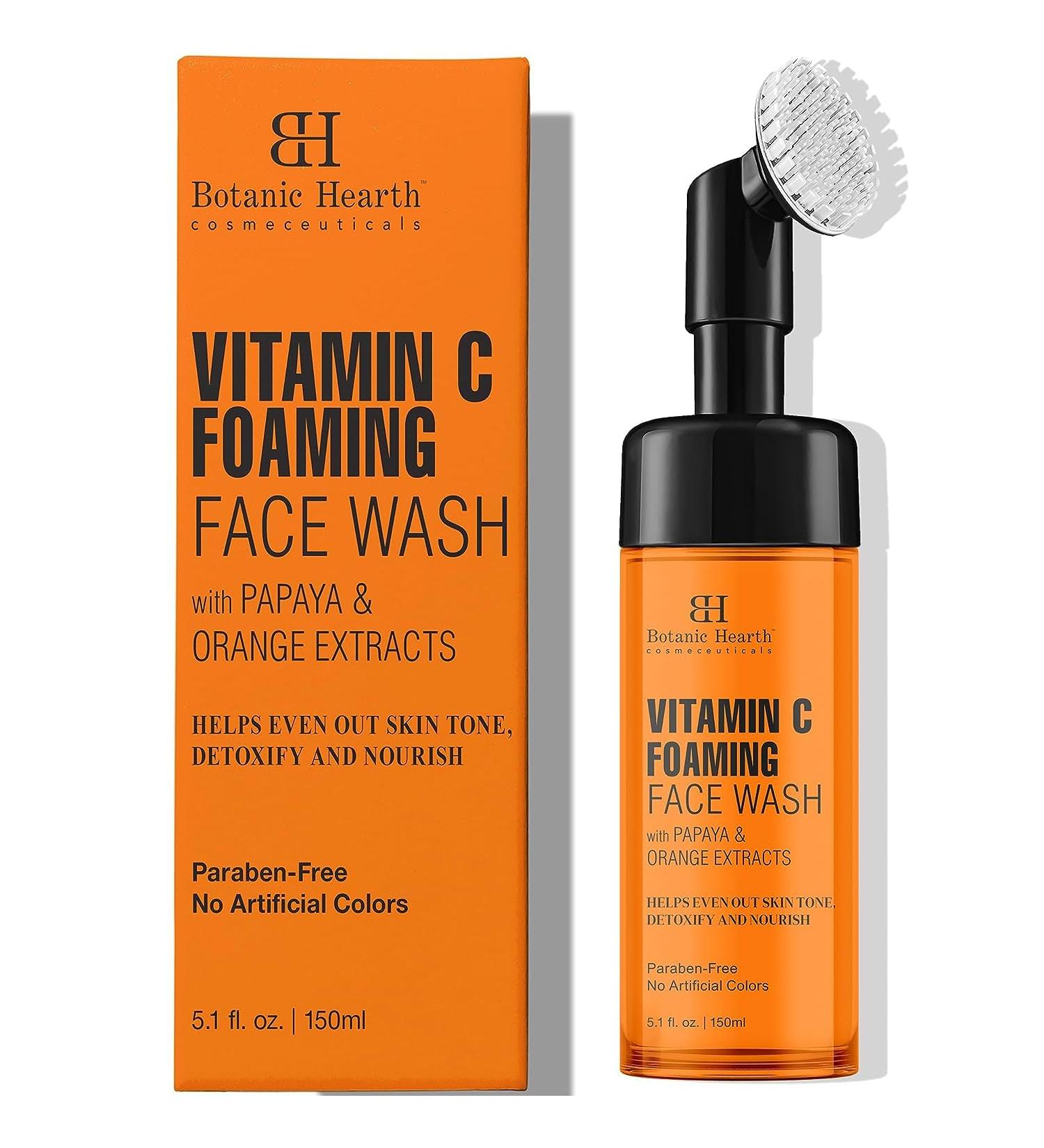 Brightening Vitamin C Foaming Face Wash with Papaya & Orange | Silicone Brush for Deep Cleansing | Paraben & Sulphate Free | 150ml - Unisex Skincare - Buy Online on GoSupps.com