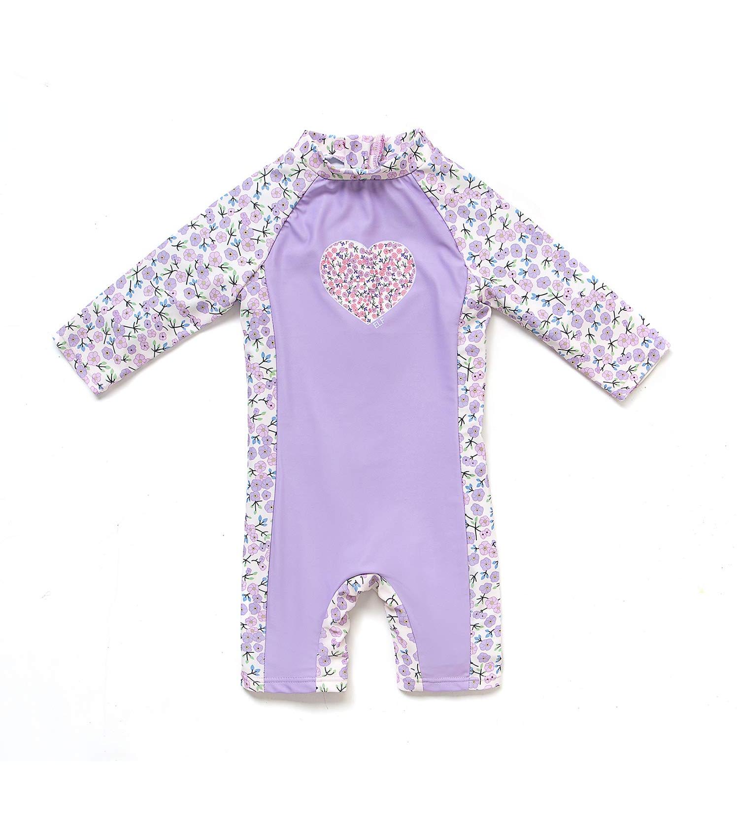 BONVERANO Baby Girls Swimsuit | Long-Sleeve Zipper One Piece Swimwear | UPF 50+ Sun Protection | Lavender 3-6 Months - Buy Online on GoSupps.com